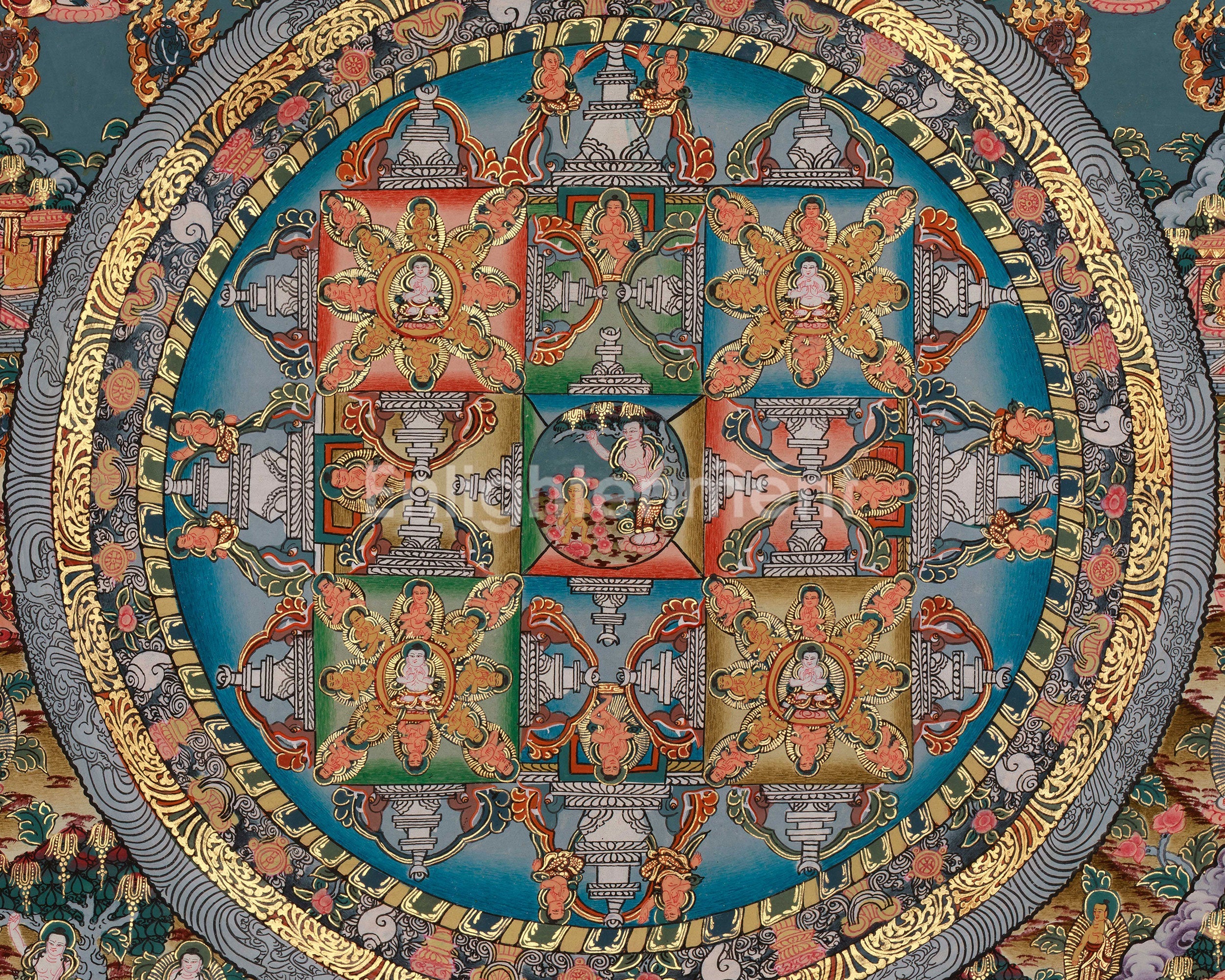 Sacred Mandala Artwork | Hand Painted Buddhist Thangka | Home Decor