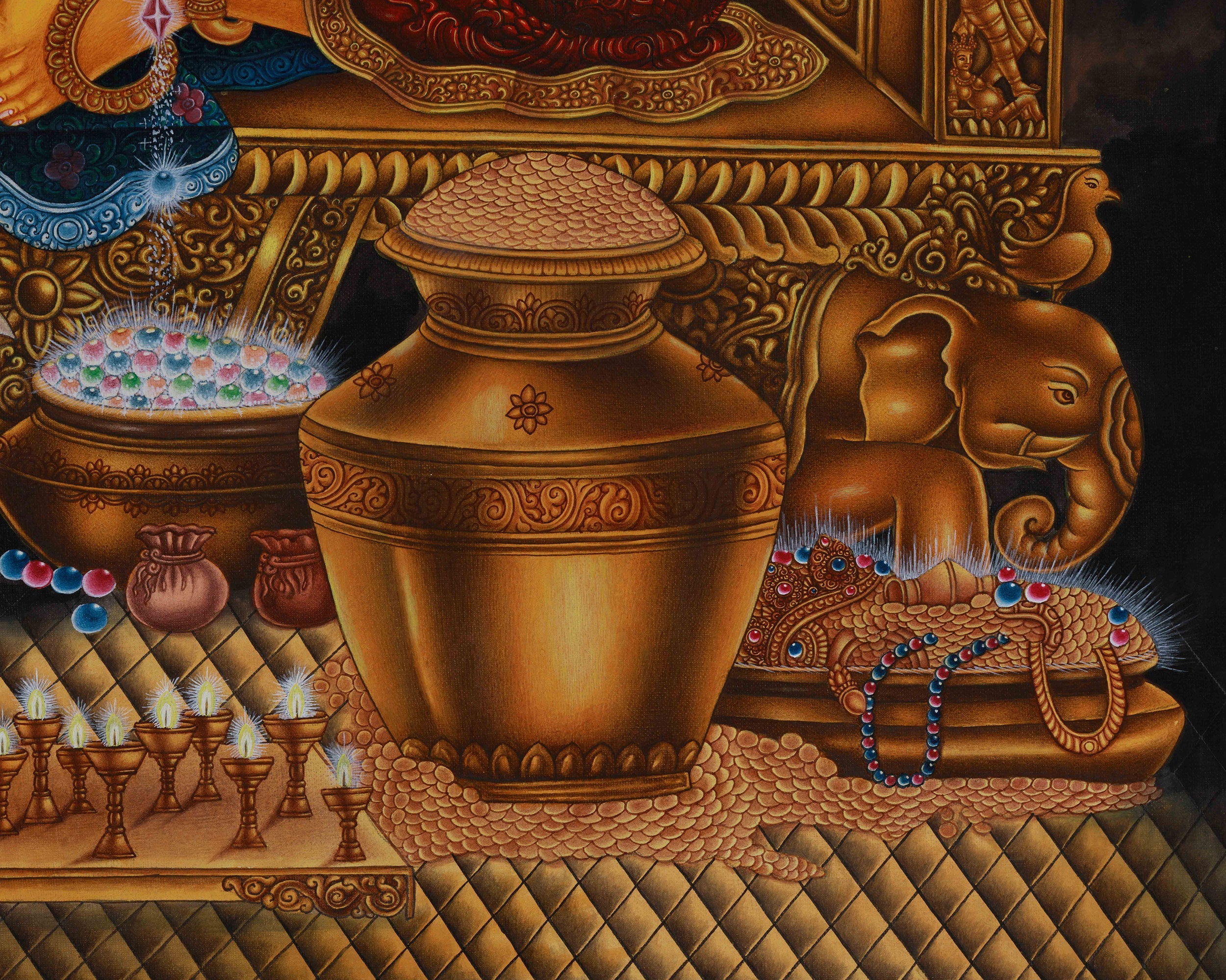 Realistic Portrayal of Jambhala Canvas Print | Kubera Giclée Art for Wealth and Protection