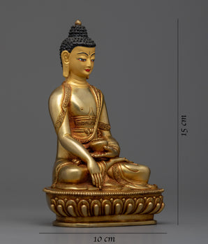 Shakyamuni Buddha Gold Idol | Small Handmade Nepalese Figurine