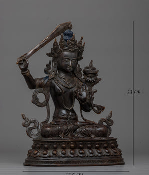 Manjushri Oxidized Figure Statue | Embrace Divine Wisdom