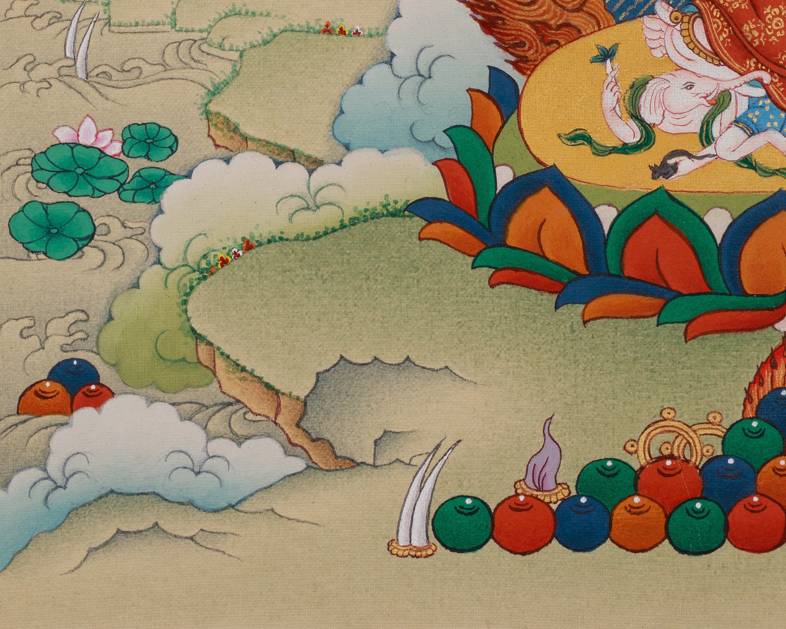 White Mahakala with Vajradharma Thangka | Representing Guardian Deities