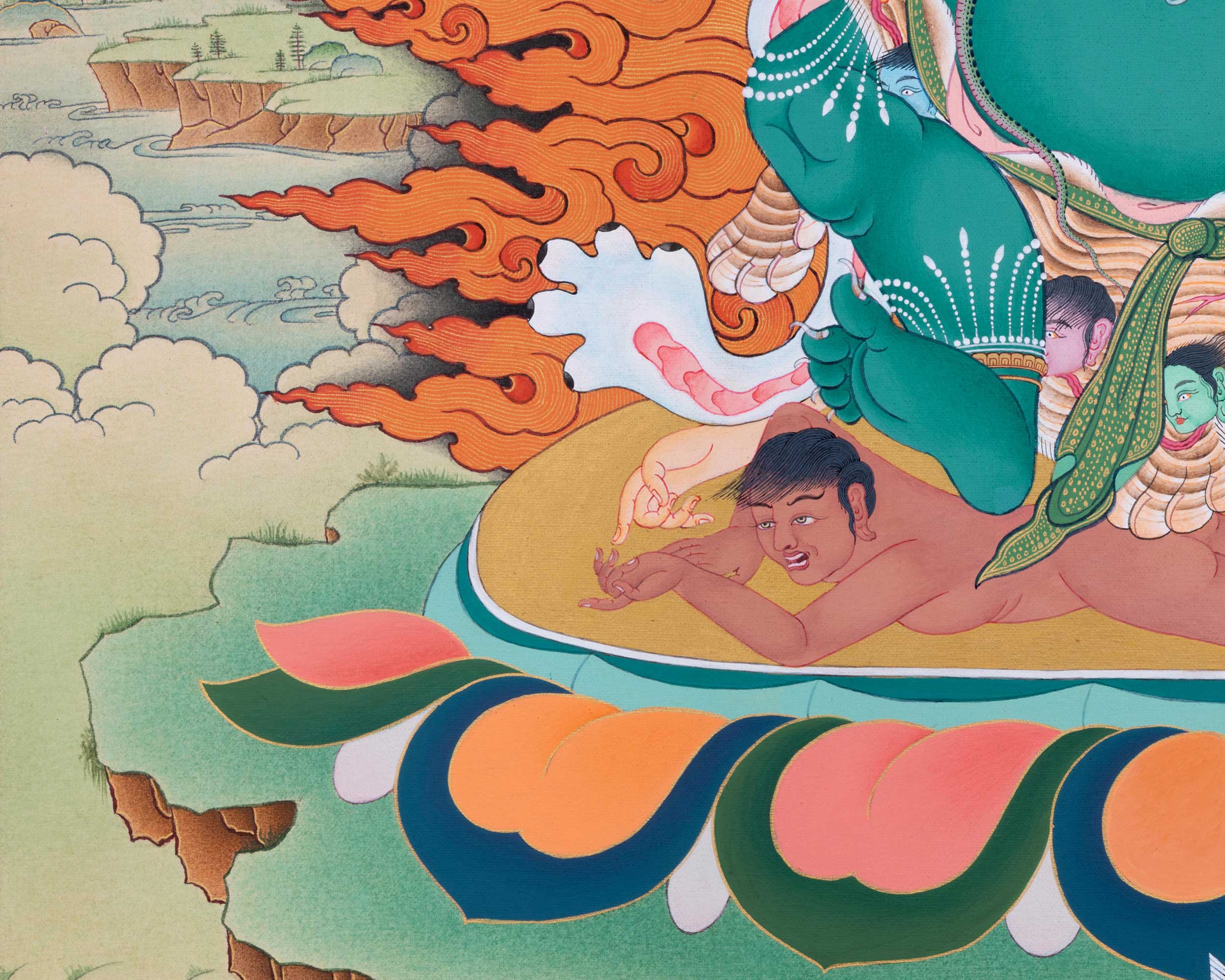 Green Hayagriva Thangka Print | Wisdom of the Horse-Headed Deity | Artwork for Divine Guidance
