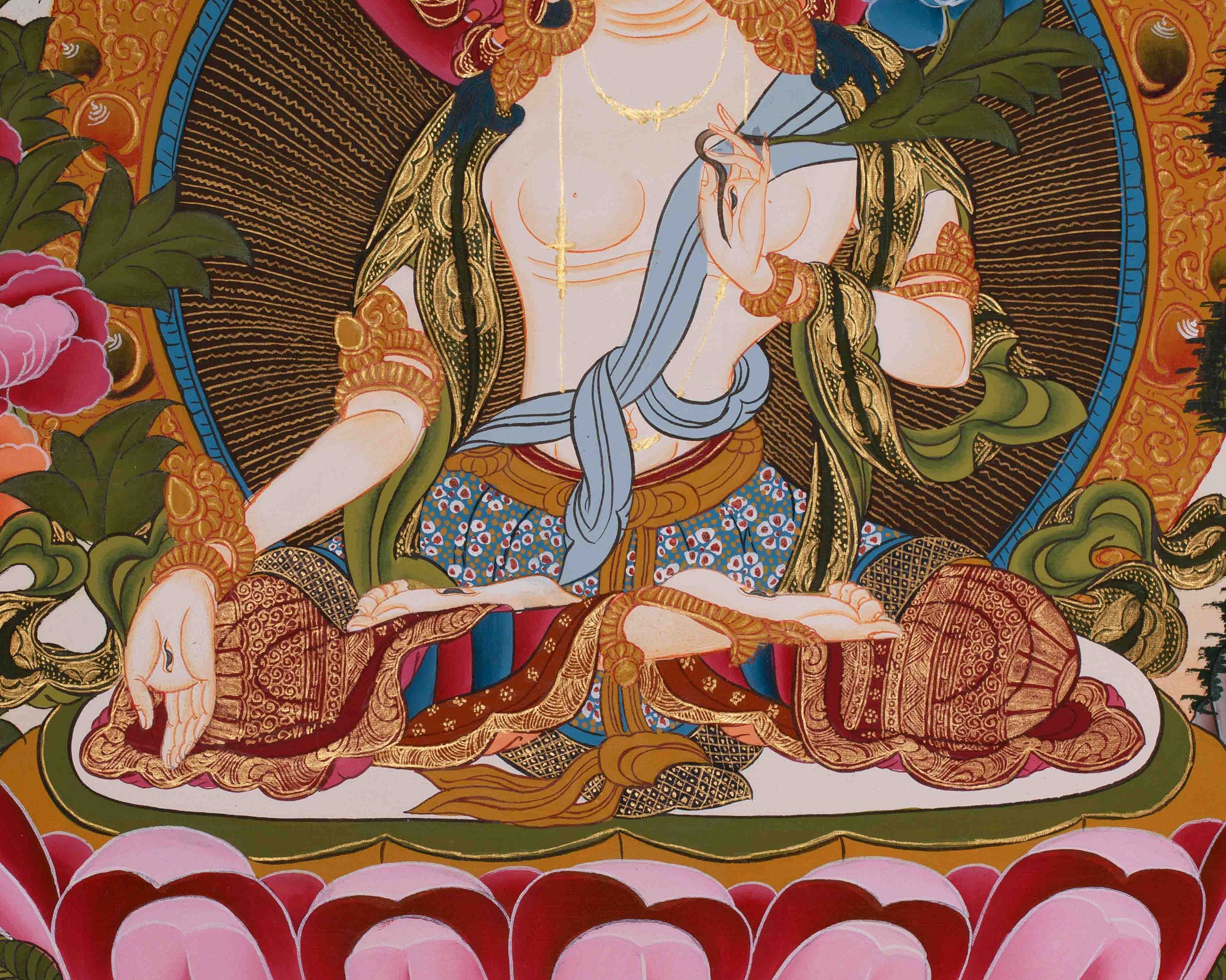 Divine Art Of White Tara With Manjushri And Vajrapani | Meditation & Spiritual Altar