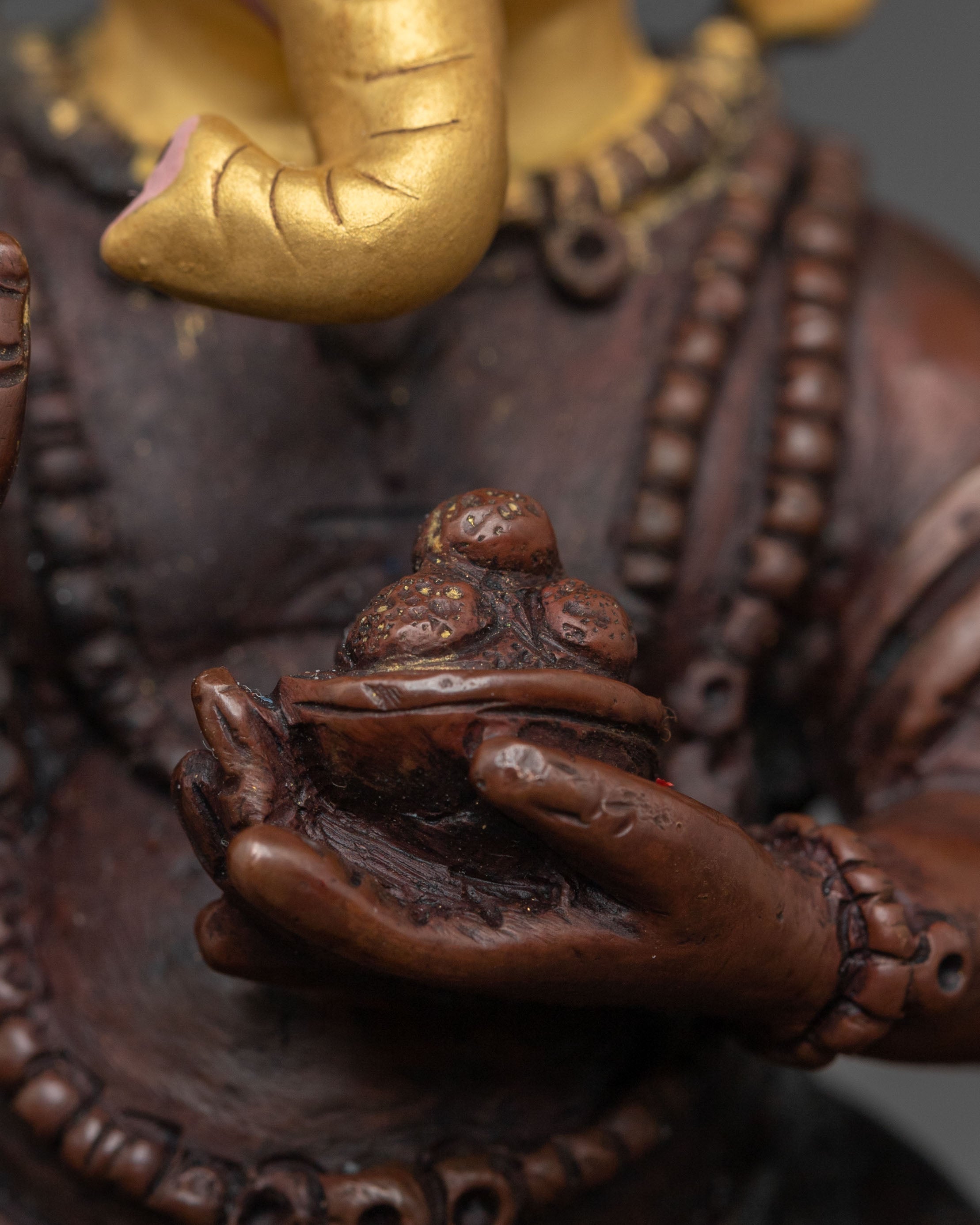 Spiritual Handmade Ganesh Sculpture | 24K Gold Gilded Ganesh | Oxidized Copper Altar Decor