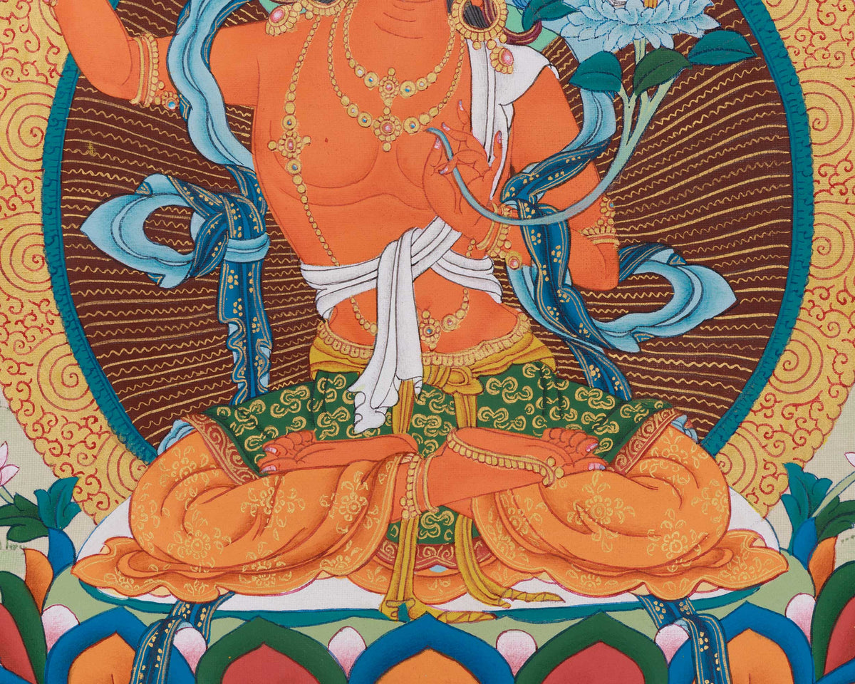 Manjushri Wisdom Deity Thangka | A Sacred Thangka of Knowledge and Enlightenment