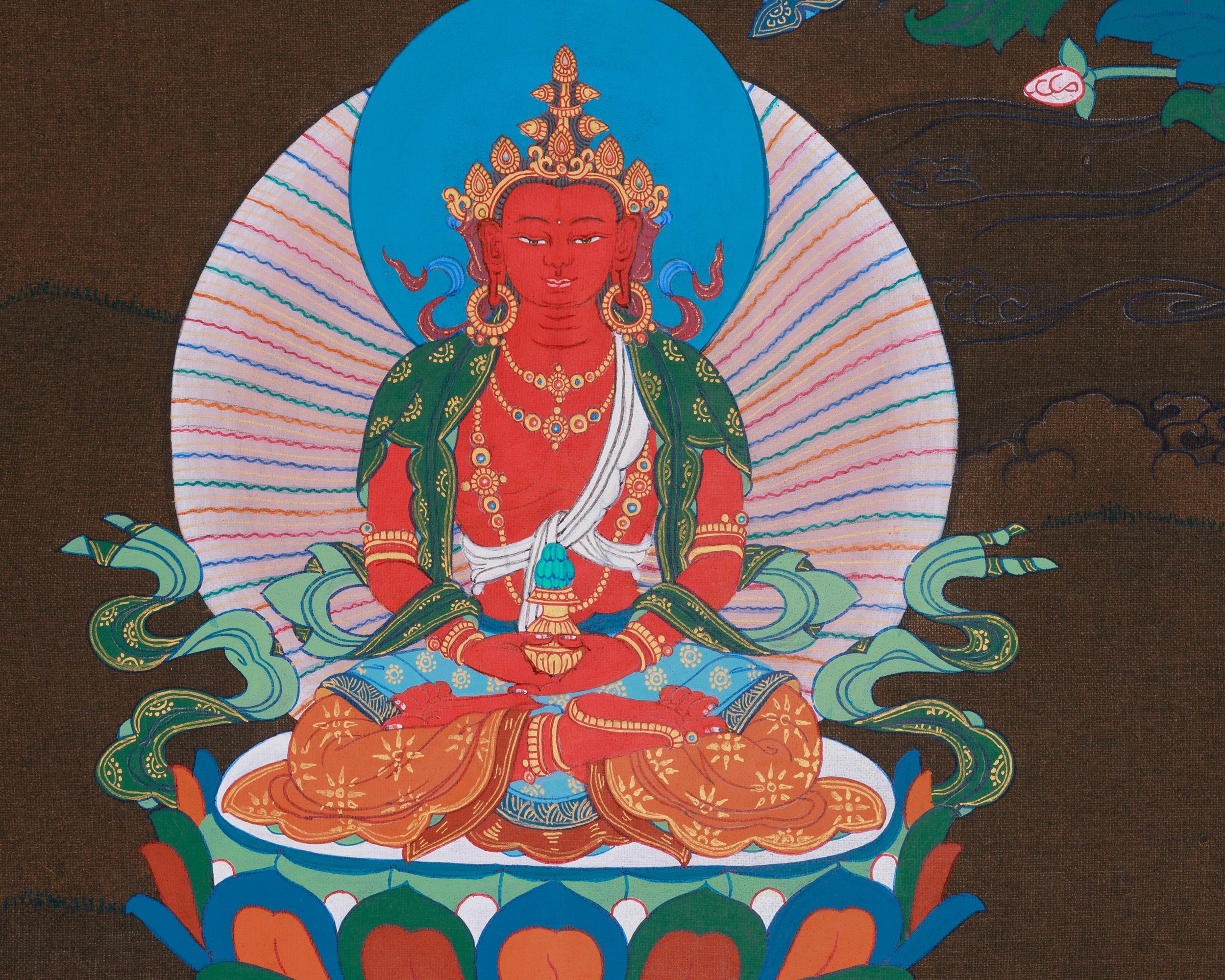 Three Long Life Deities Thangka: White Tara, Amitayus Buddha and Namgyalma