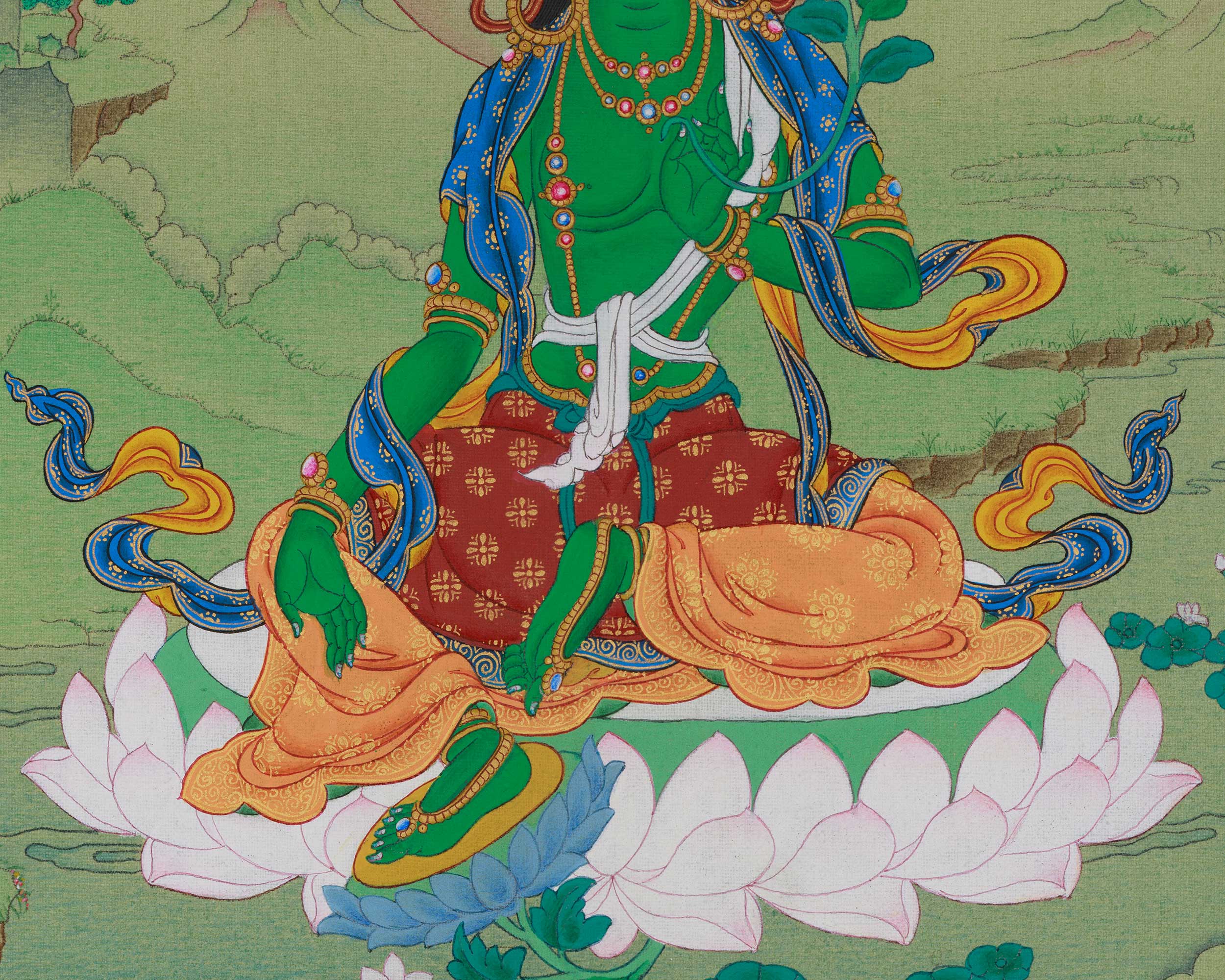 Deity of Compassion Green Tara Thangka | Divine Feminine Artwork
