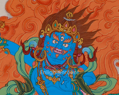 Hand-Painted Wrathful Vajrapani Thangka  | Tibetan Protector Deity