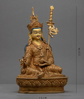 Traditionally Made Guru Rinpoche Hat Statue | Gold-Plated Himalayan Artwork