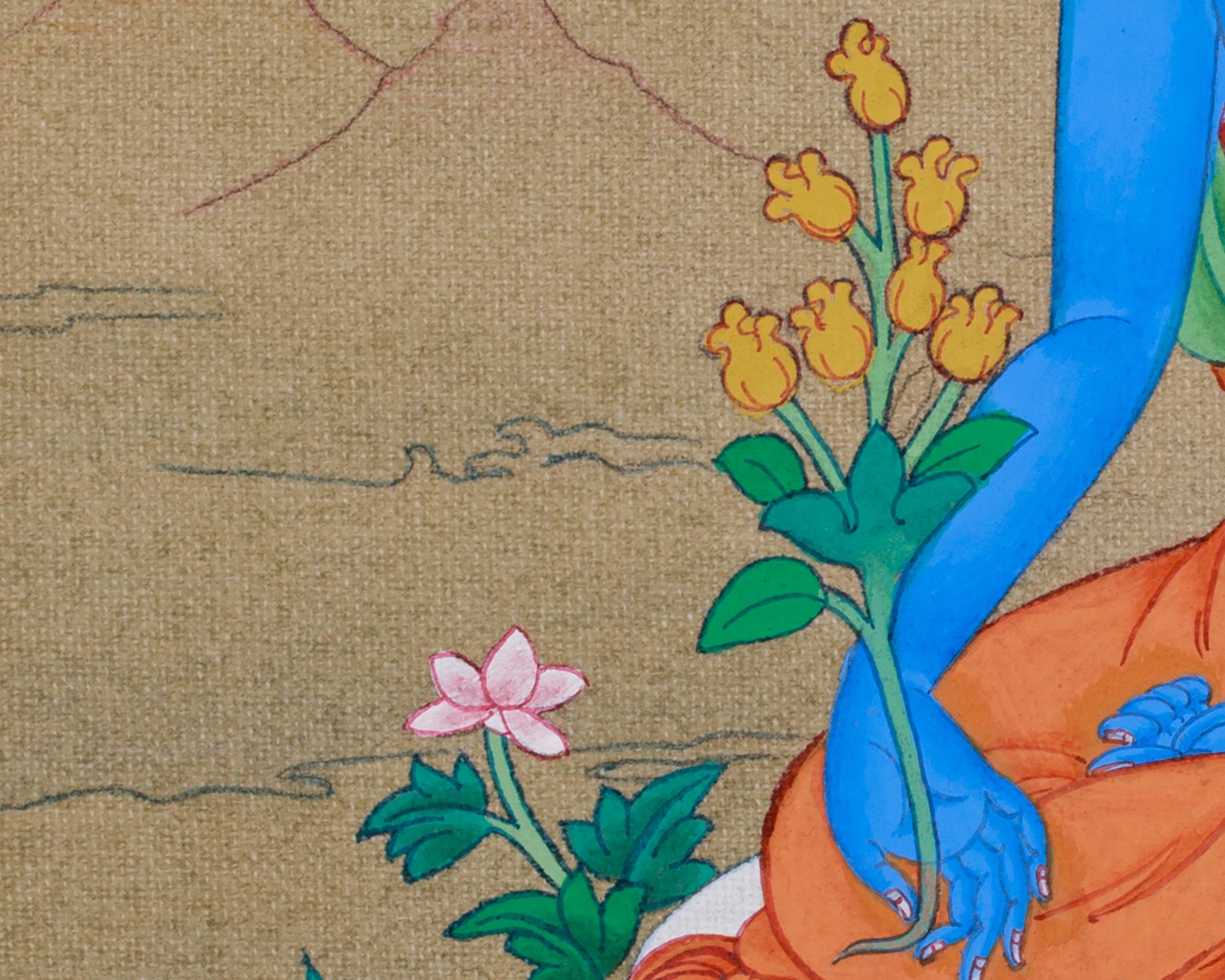 Hand-Painted Meditating Medicine Buddha Thangka | The Healing Buddha