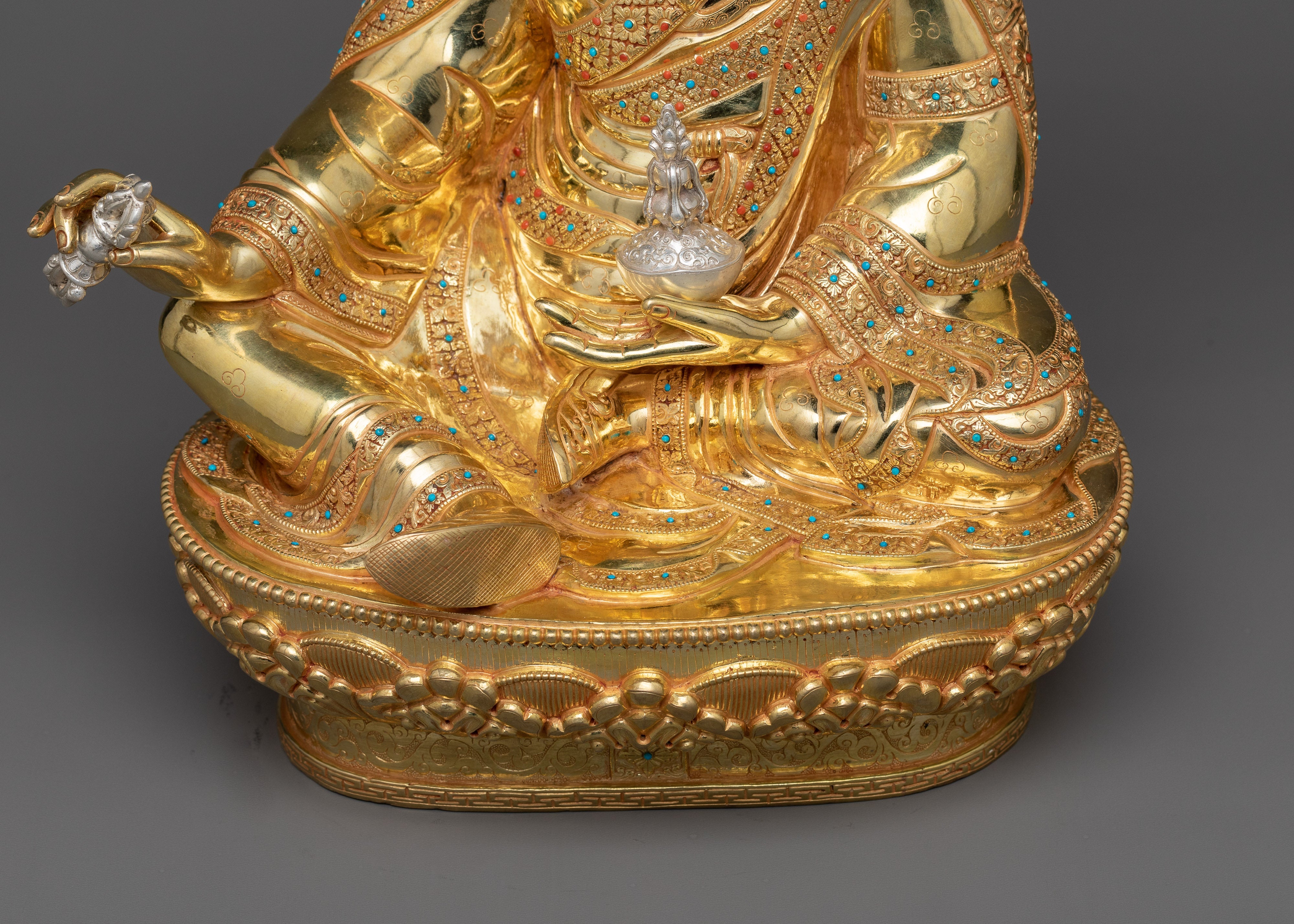 Guru Rinpoche Gold Gilded Sculpture | A Beacon of Tantric Wisdom