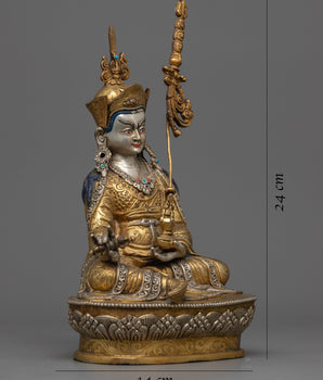 9.4" Guru Rinpoche Statue | Antique Finish Sculpture of Tantric Buddhist Master