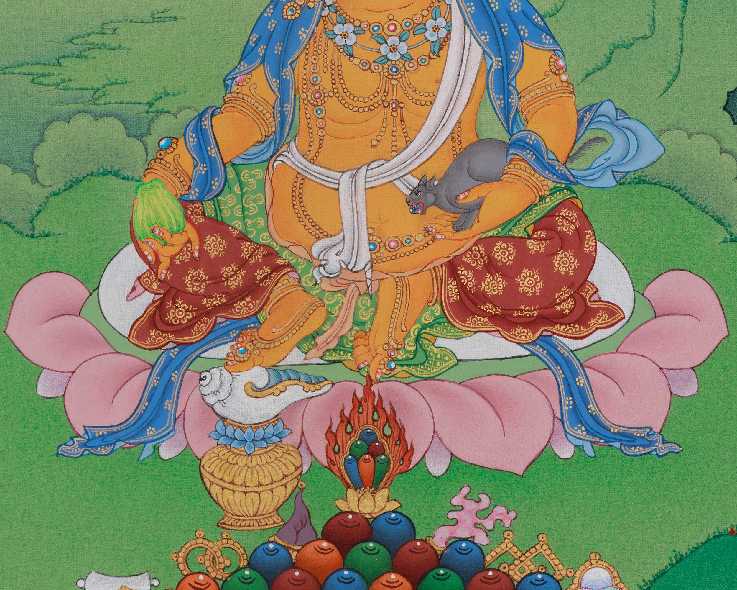 Dzambhala Prosperity Deity Thangka | Symbolizied Wealth and Spiritual Abundance