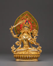 Tibetan Wisdom Deity Manjushri Statue – 24K Gold Gilded Copper Statue