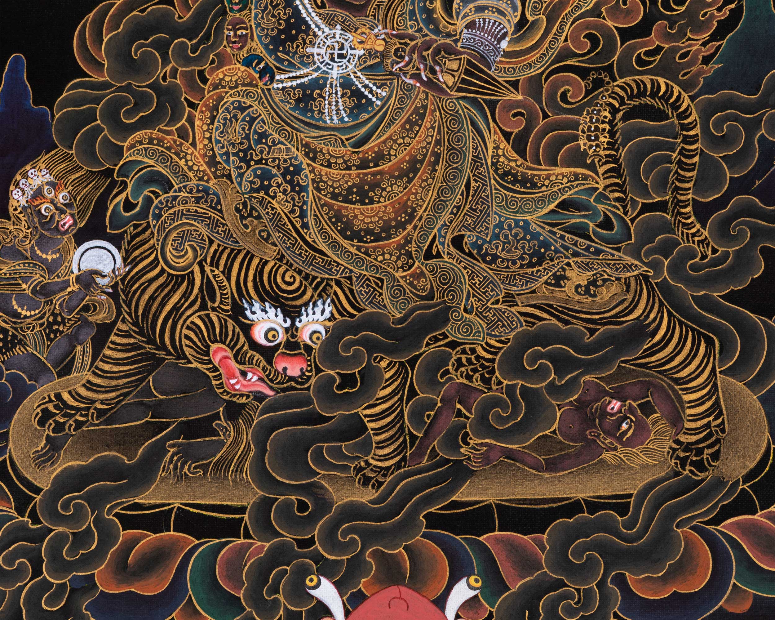 Dorje Drollo Black & Gold Thangka Print | Artwork Of The Golden Guardian | Buddhist Gift Ideas
