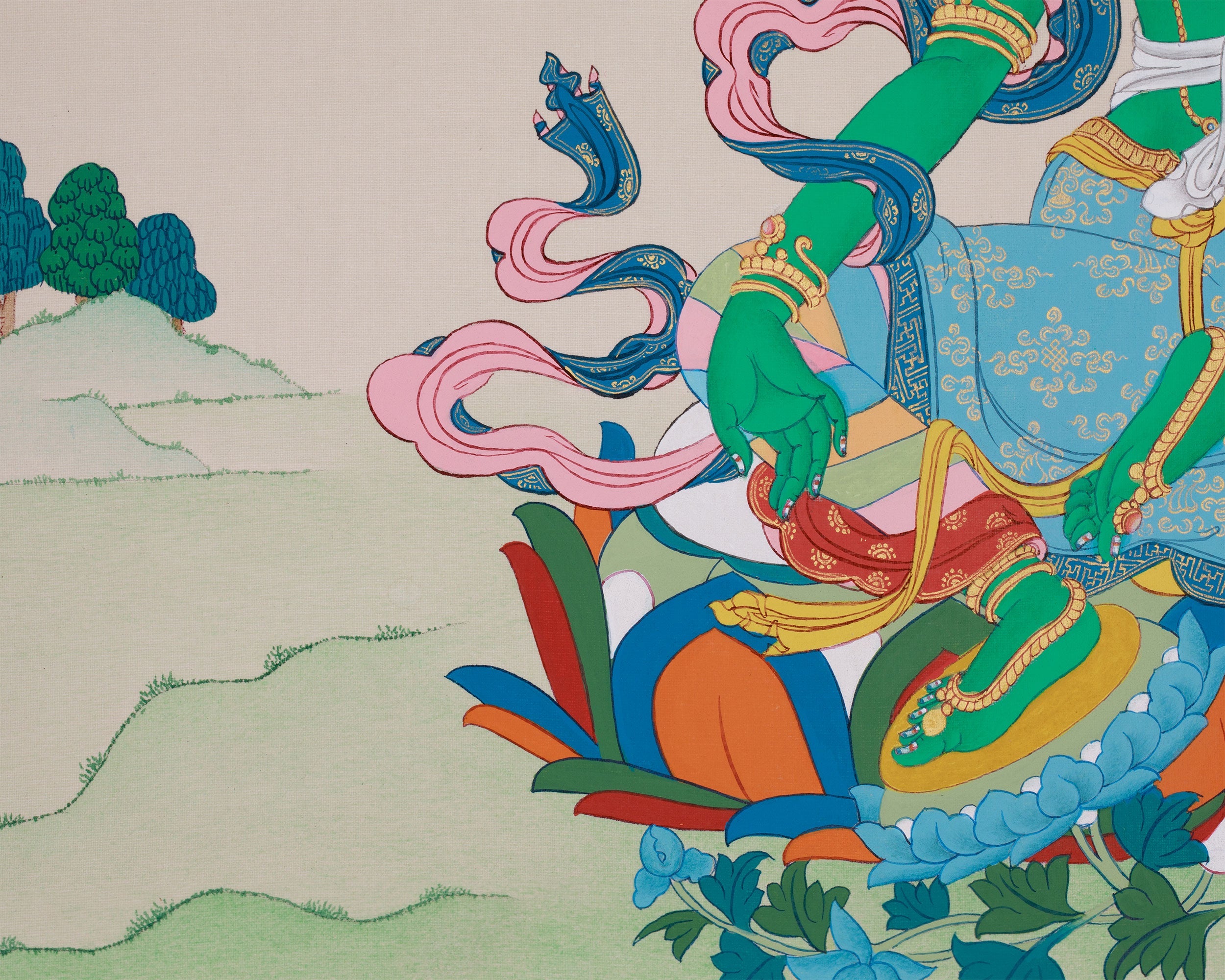 Buddhism Green Tara Painting | The Compassionate Goddess Who Removes Fear and Grants Healing