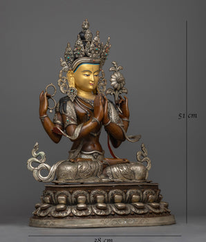 Silver-Plated Chenrezig Statue | Illuminate Your Path to Enlightenment