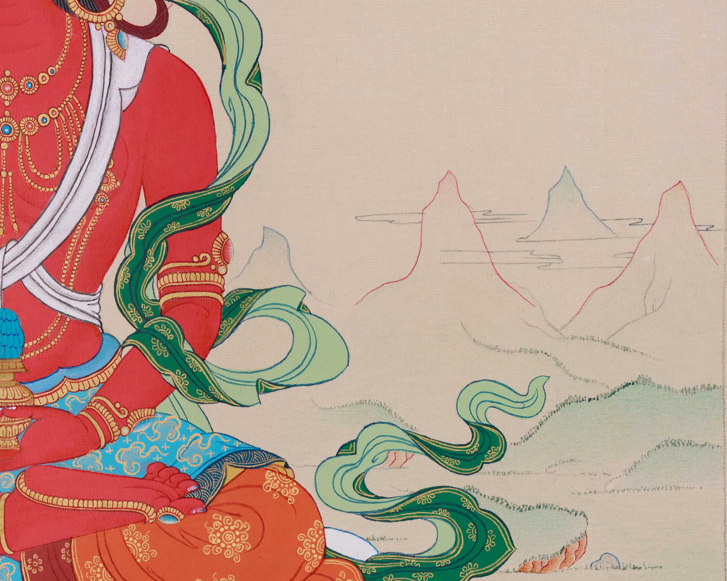 Original Thangka of Amitayus, Buddha of Infinite Light | Holding the Vase of Nectar