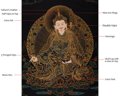 Gold Thangka of Guru Rinpoche | Precious Teacher of Tibetan Buddhism