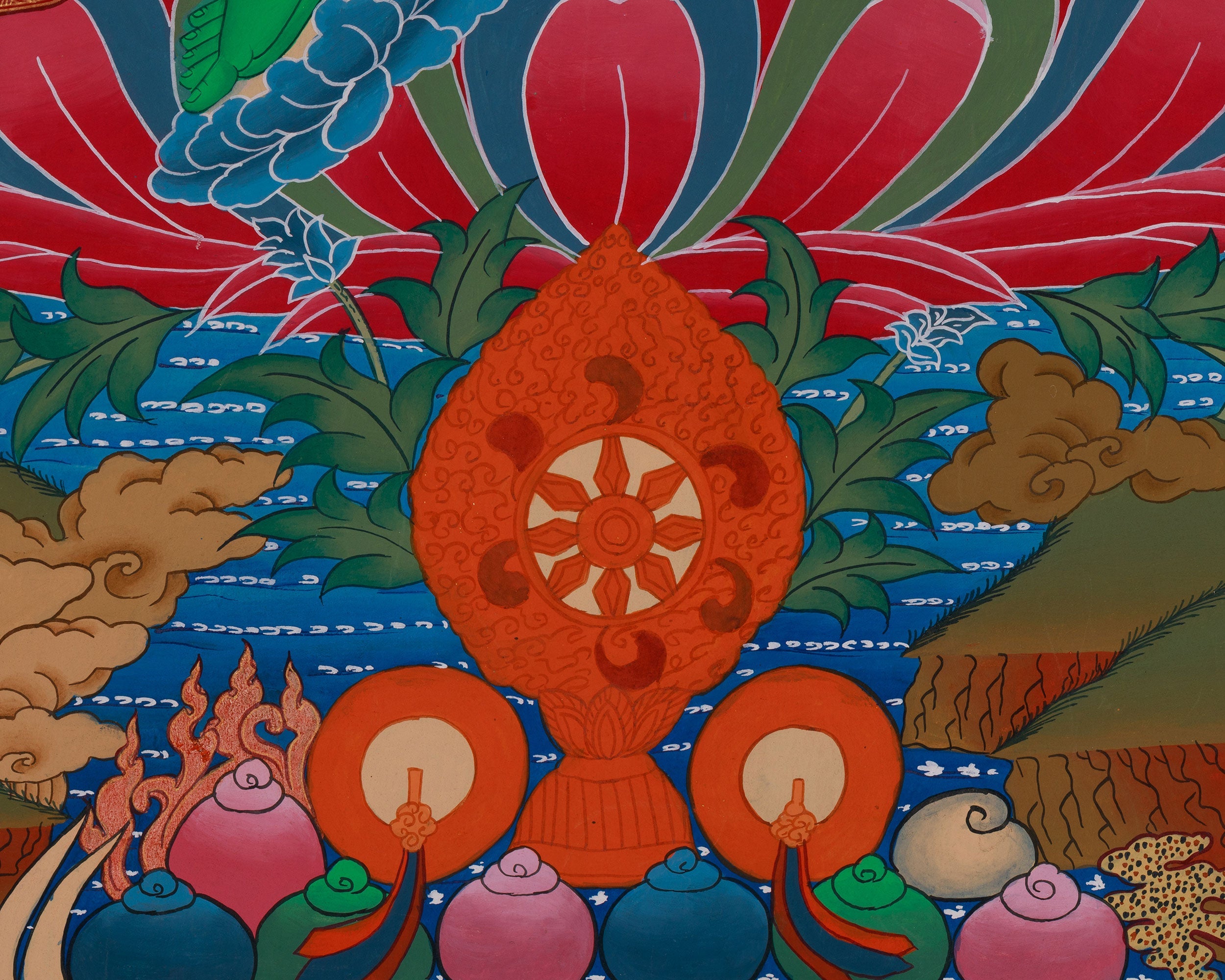 Spiritual Thangka Of Green Tara | Peace And Healing Art | Meditation Altar