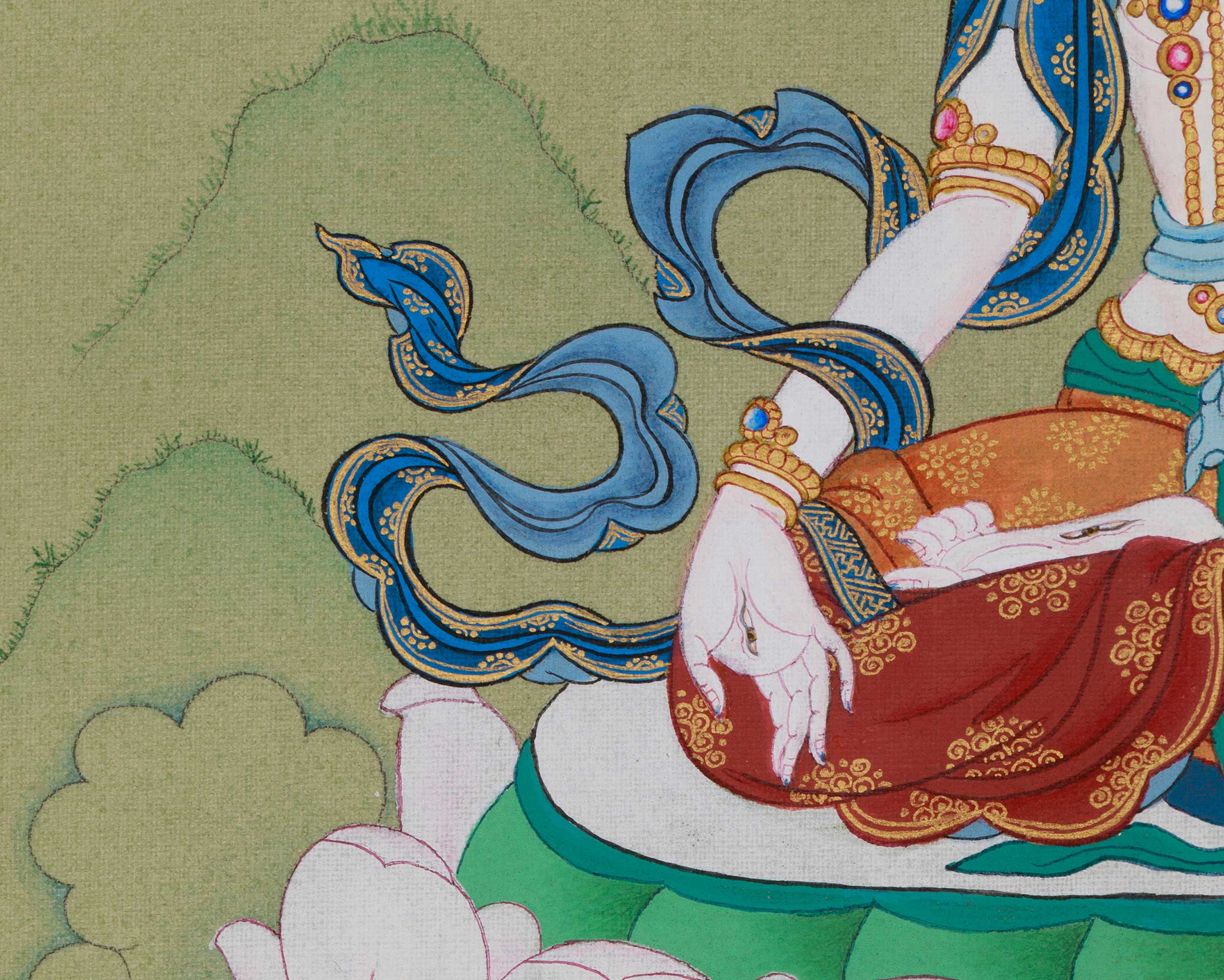 Healing Deity White Tara Artwork | Sita Tara | Seven-Eyed Traditional Thangka