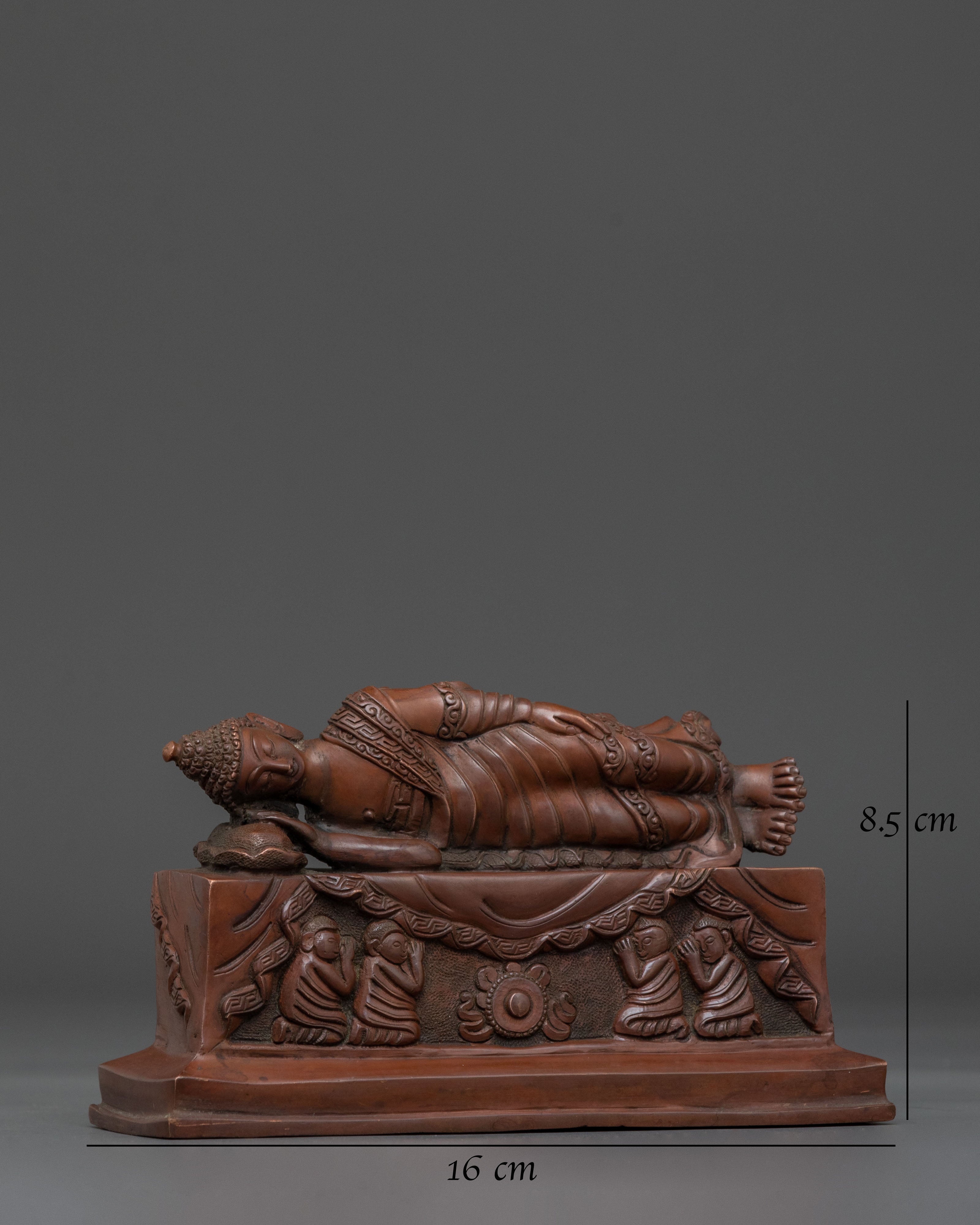 Sleeping Buddha Oxidized Copper Statue | Reclining Buddha Art