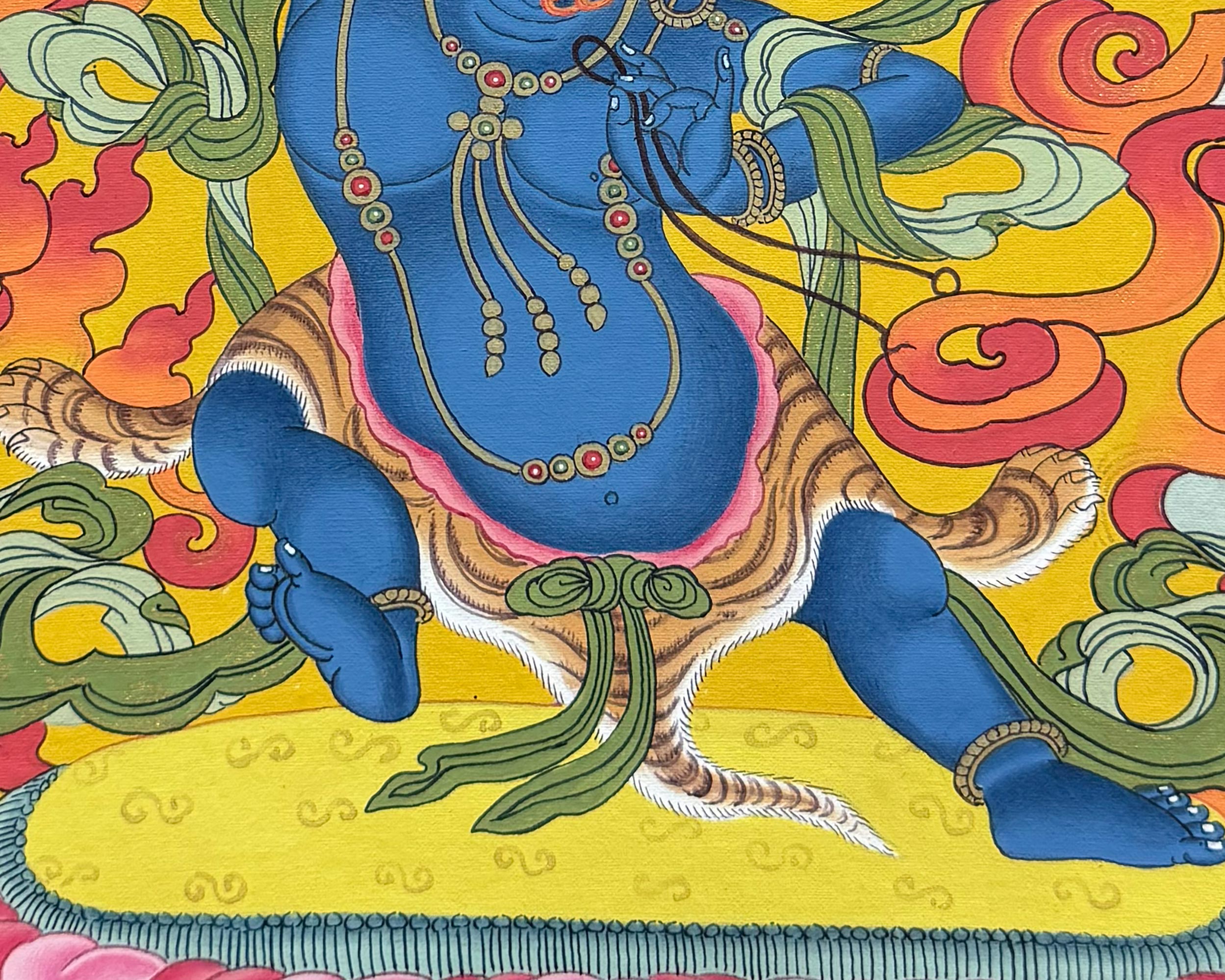 Tibetan Vajrapani Thangka With Brocade | Symbol of Strength, Courage, and Enlightened Power