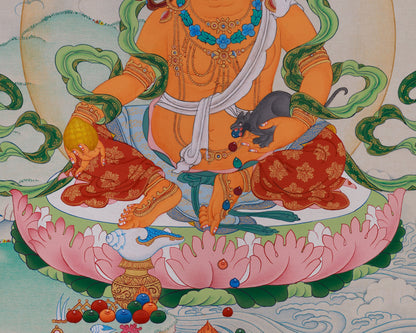 Hand Painted Yellow Jambhala Thangka | Tibetan Buddhist Wealth Deity