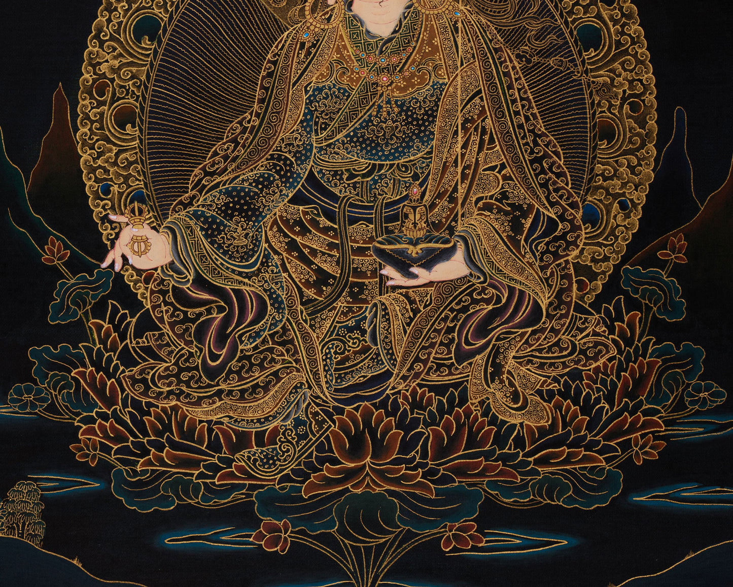 Gold Thangka of Guru Rinpoche | Precious Teacher of Tibetan Buddhism