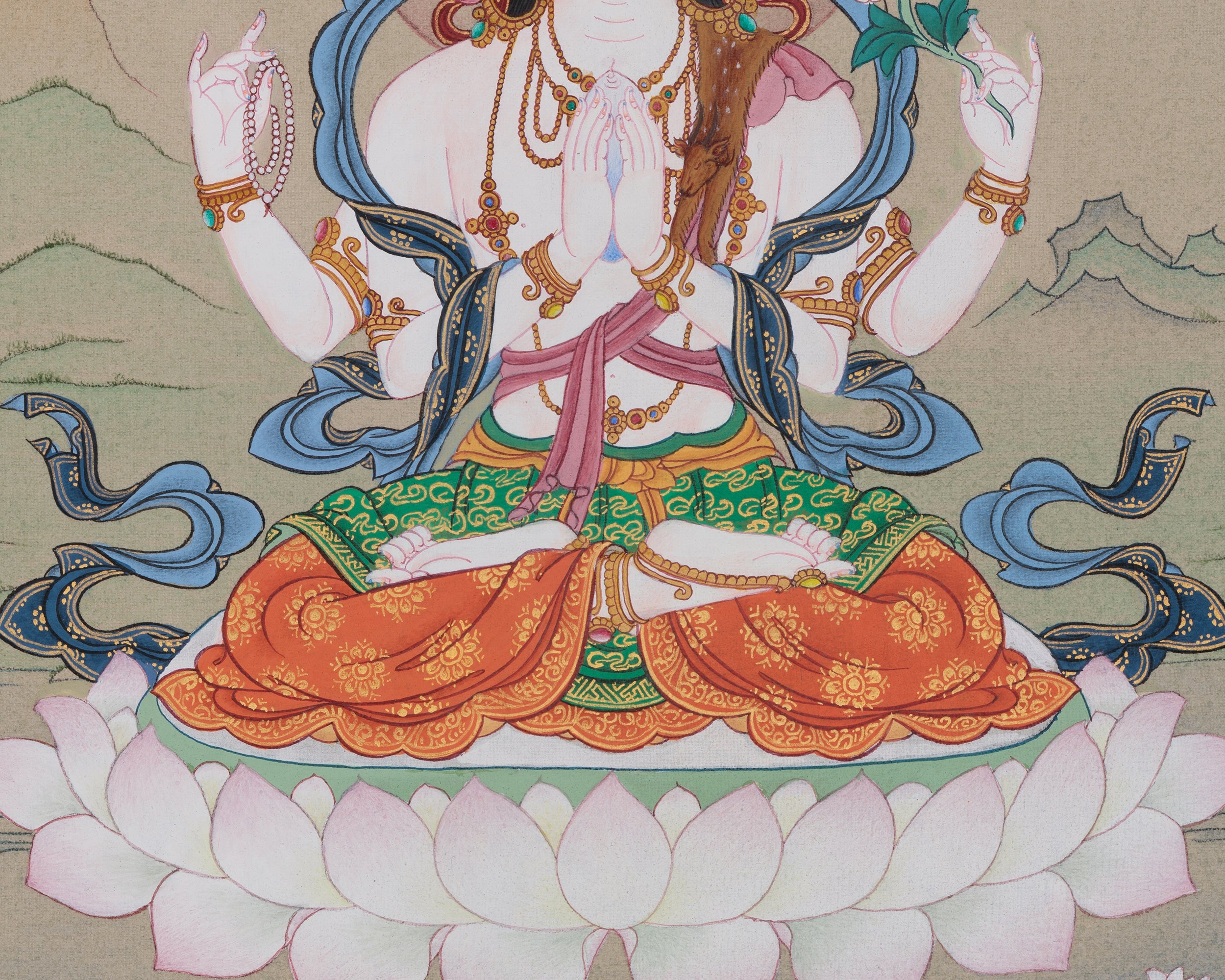 Traditional Bodhisattva Chenrezig | A Sacred Thangka of Compassion and Healing