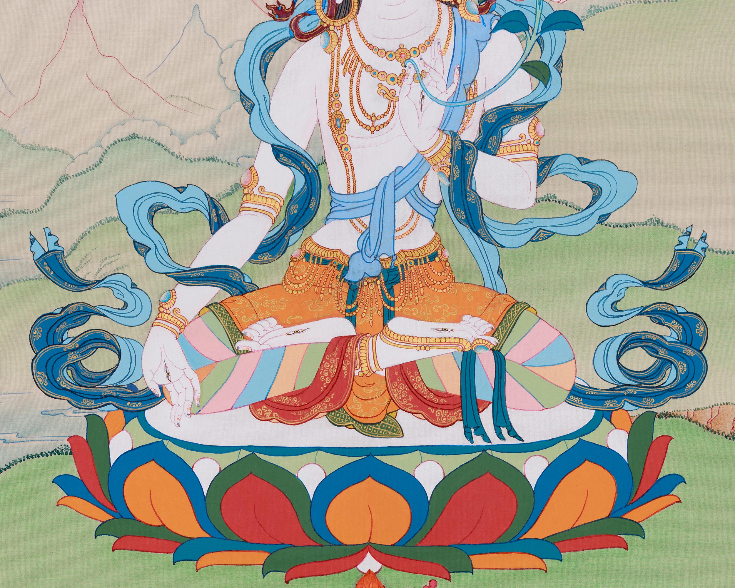 Seven-Eyed Sita Tara Thangka | A Spiritual Artwork of the Goddess White Tara