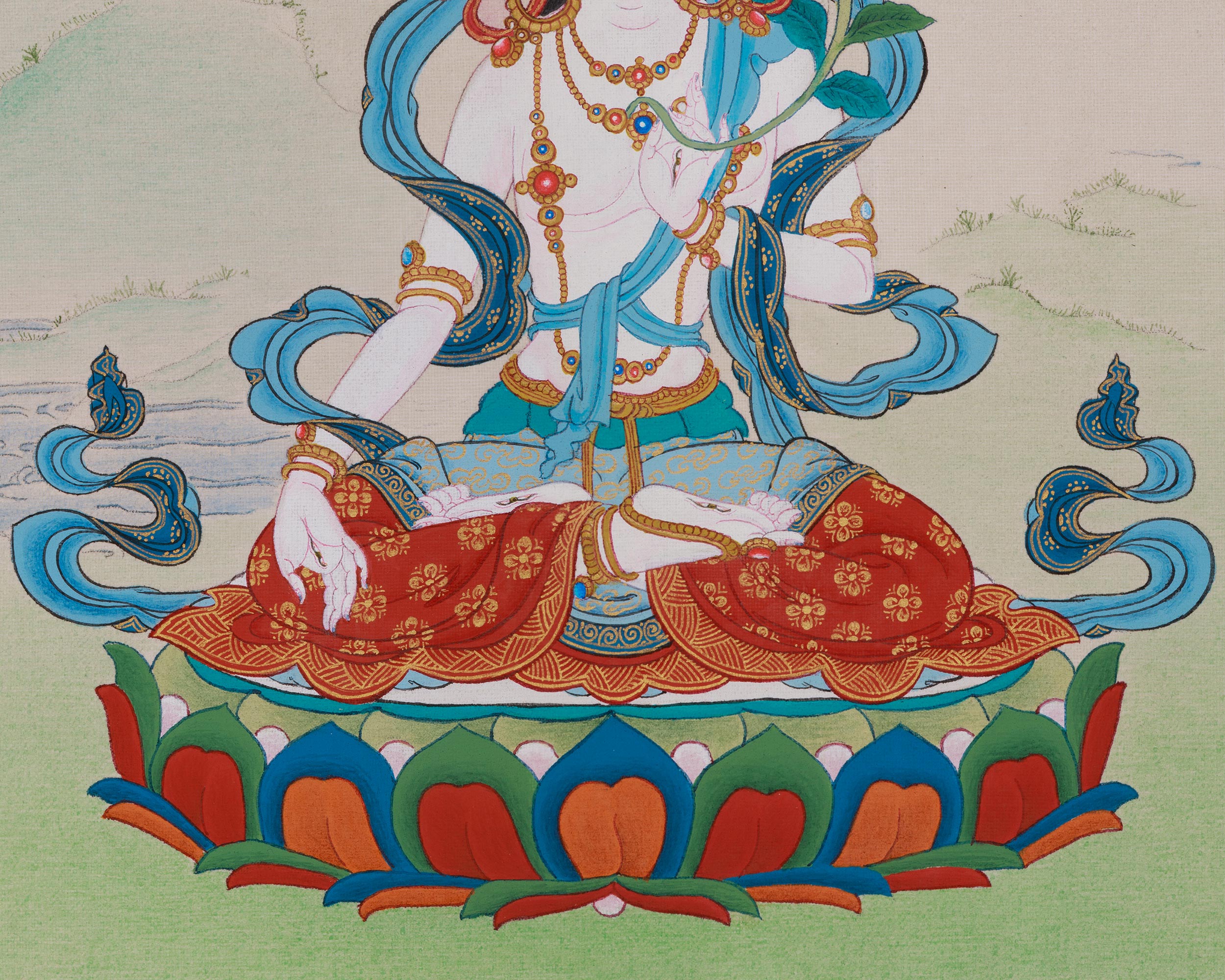 Revered Female Buddha White Tara Thangka | Healing and Longevity Deity