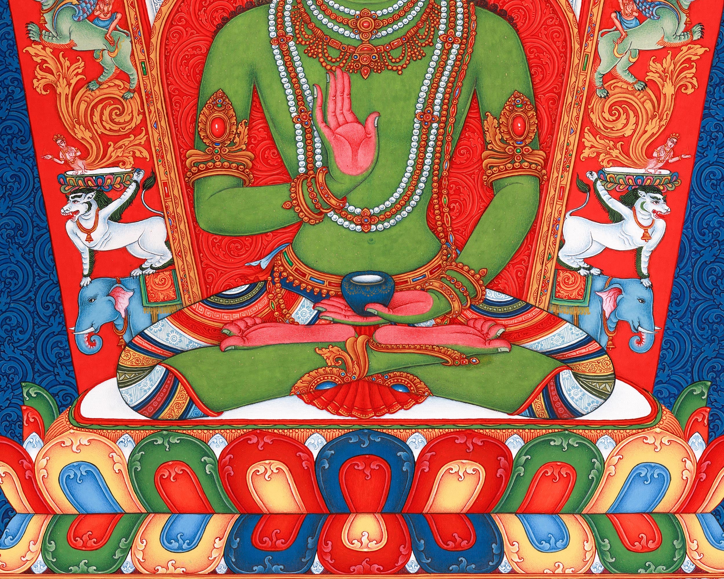 Amoghasiddhi Buddha Thangka Print | Buddha Giclee Canvas | Traditional Paubha Artwork