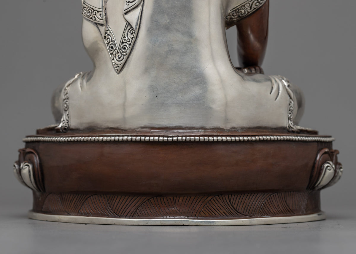 Silver Plated Shakyamuni Buddha Statue | Handmade Himalayan Artwork