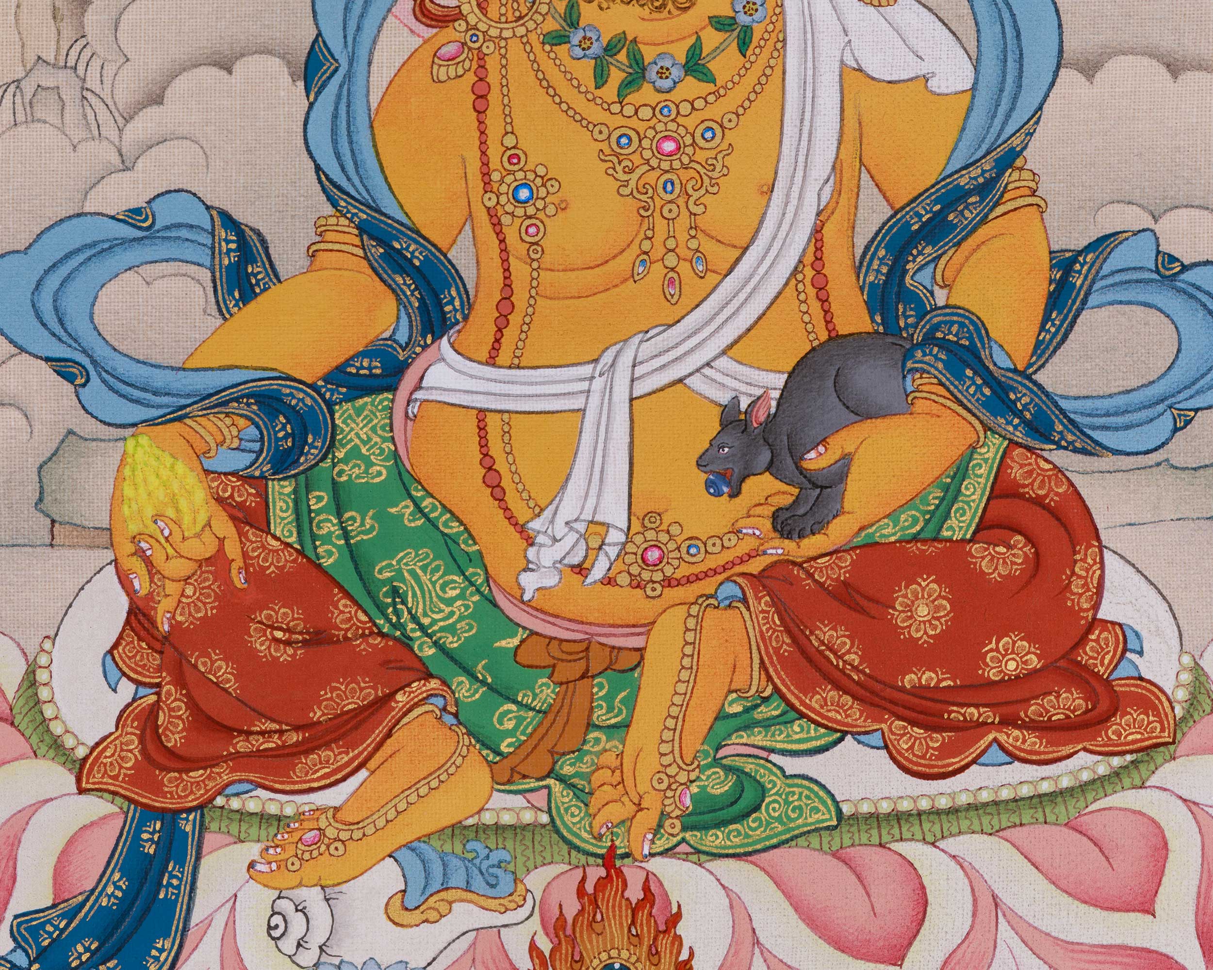 Dzambhala, The God of Wealth | A Divine Thangka of Prosperity and Blessings