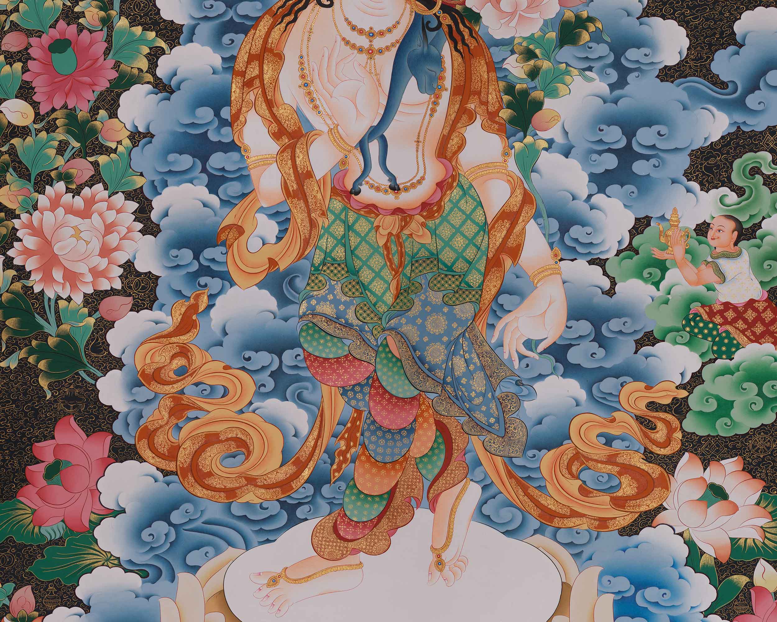 Divine Standing Chenrezig Thangka | Embodiment of Compassion