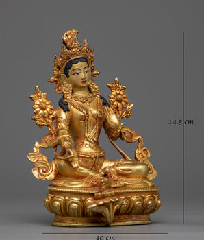 Green Tara Small Gold Gilded Statue | Embodiment of Compassionate Protection