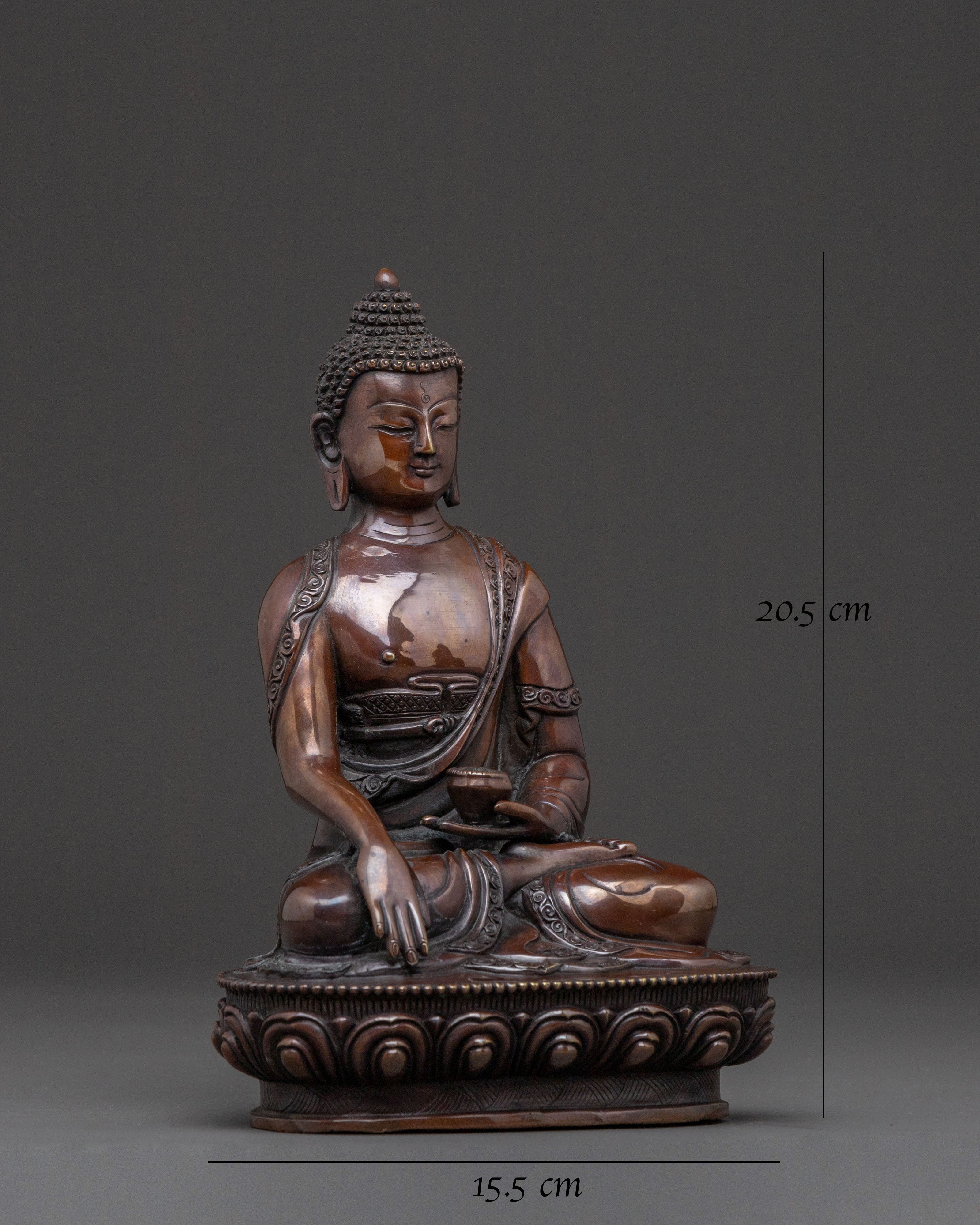 Historical Shakyamuni Buddha: Oxidized Copper Statue