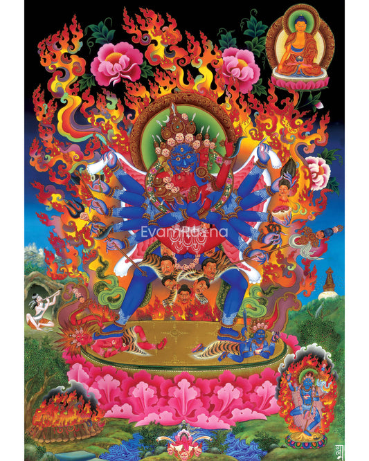 Tibetan Chakrasambhara Thangka Prints | Wrathful Deity Digital Print