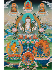 Chenrezig With Manjushri & Vajrapani Thangka Print | The Guardians of Wisdom and Compassion | Wall Decorations