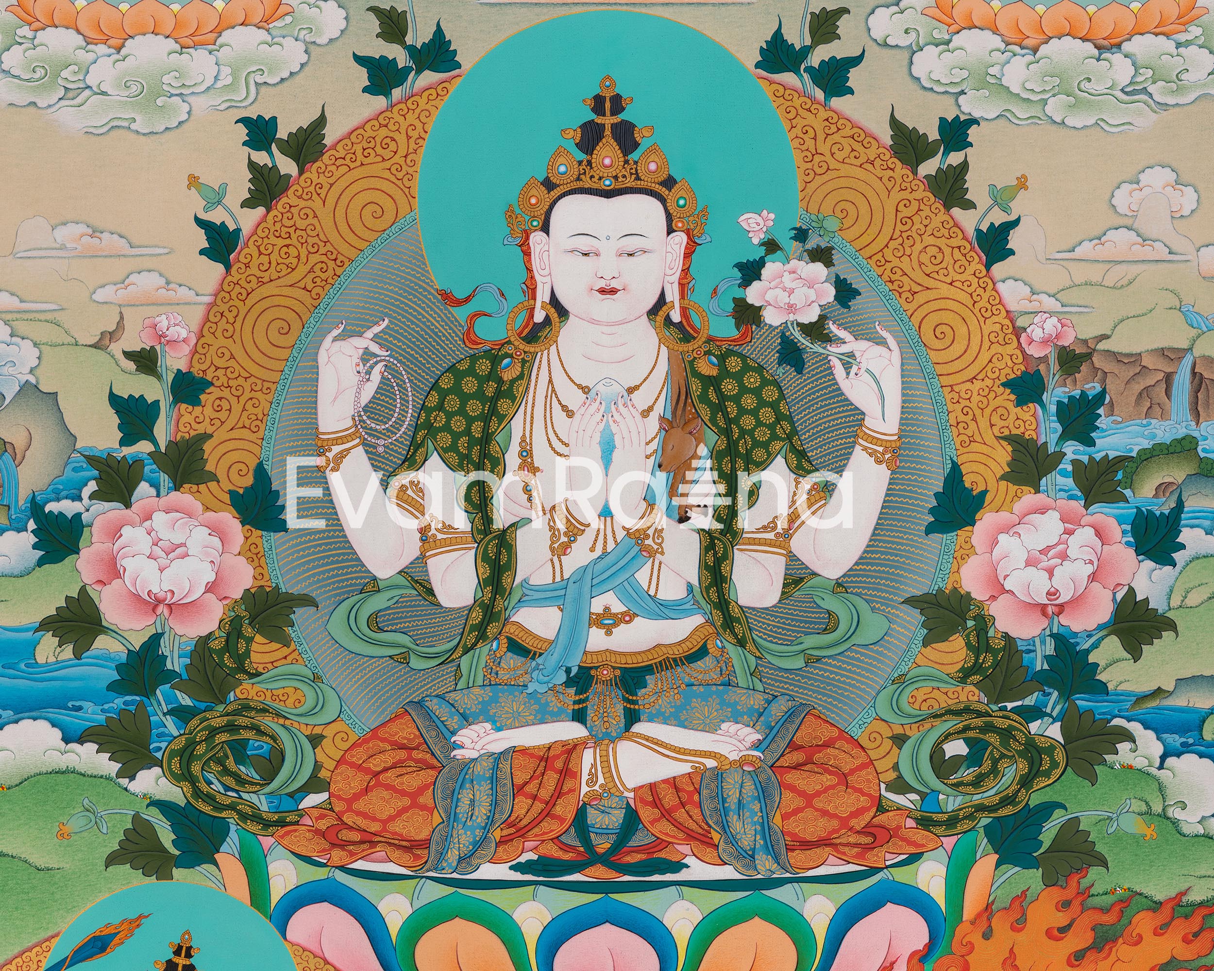Chenresig, Manjushri Vajrapani, Kagyu Thangka Print