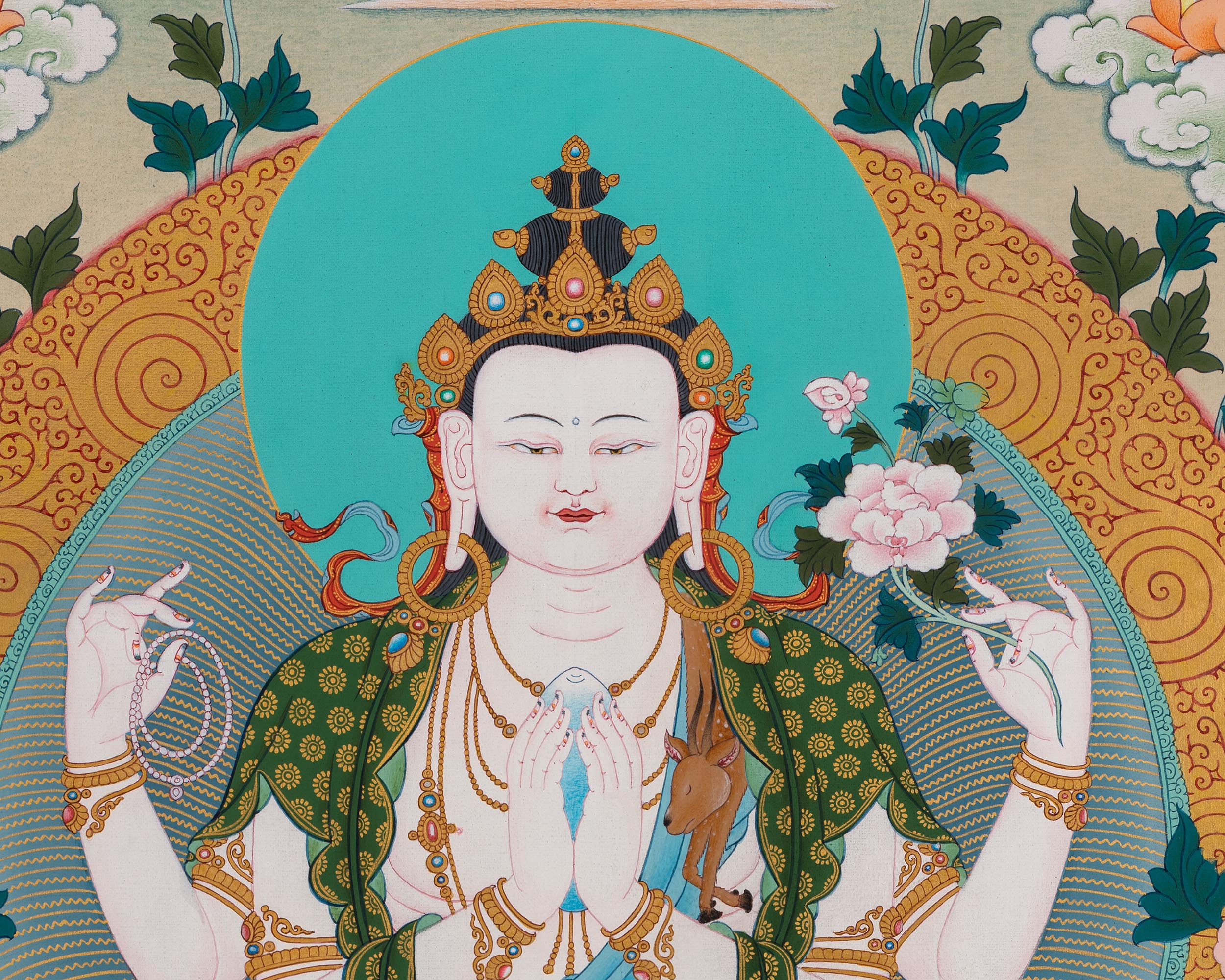 Chenrezig With Manjushri & Vajrapani Thangka Print | The Guardians of Wisdom and Compassion | Wall Decorations