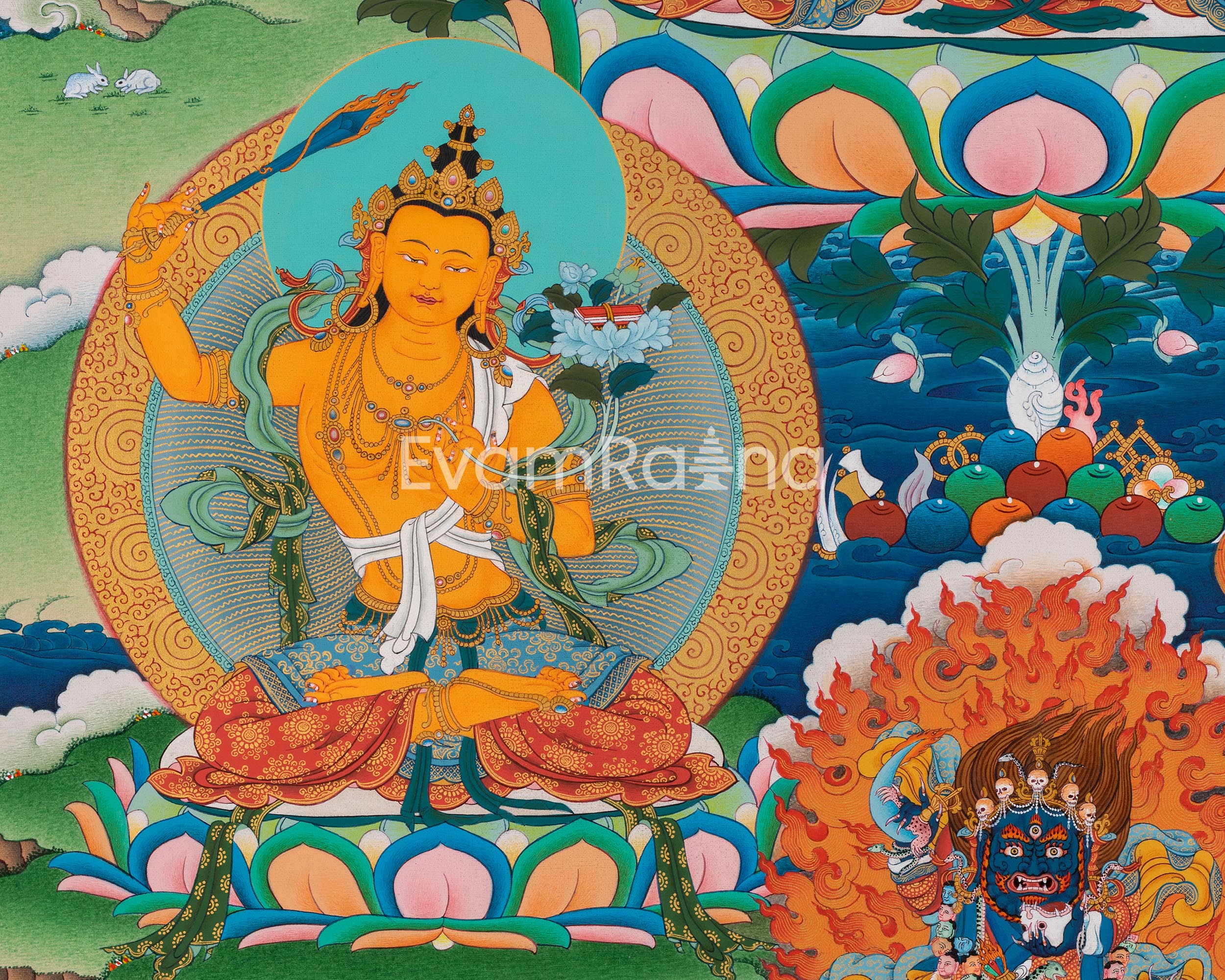 Chenresig, Manjushri Vajrapani, Kagyu Thangka Print
