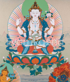 Chenresig with Vajrapani and Manjushri Thangka Print