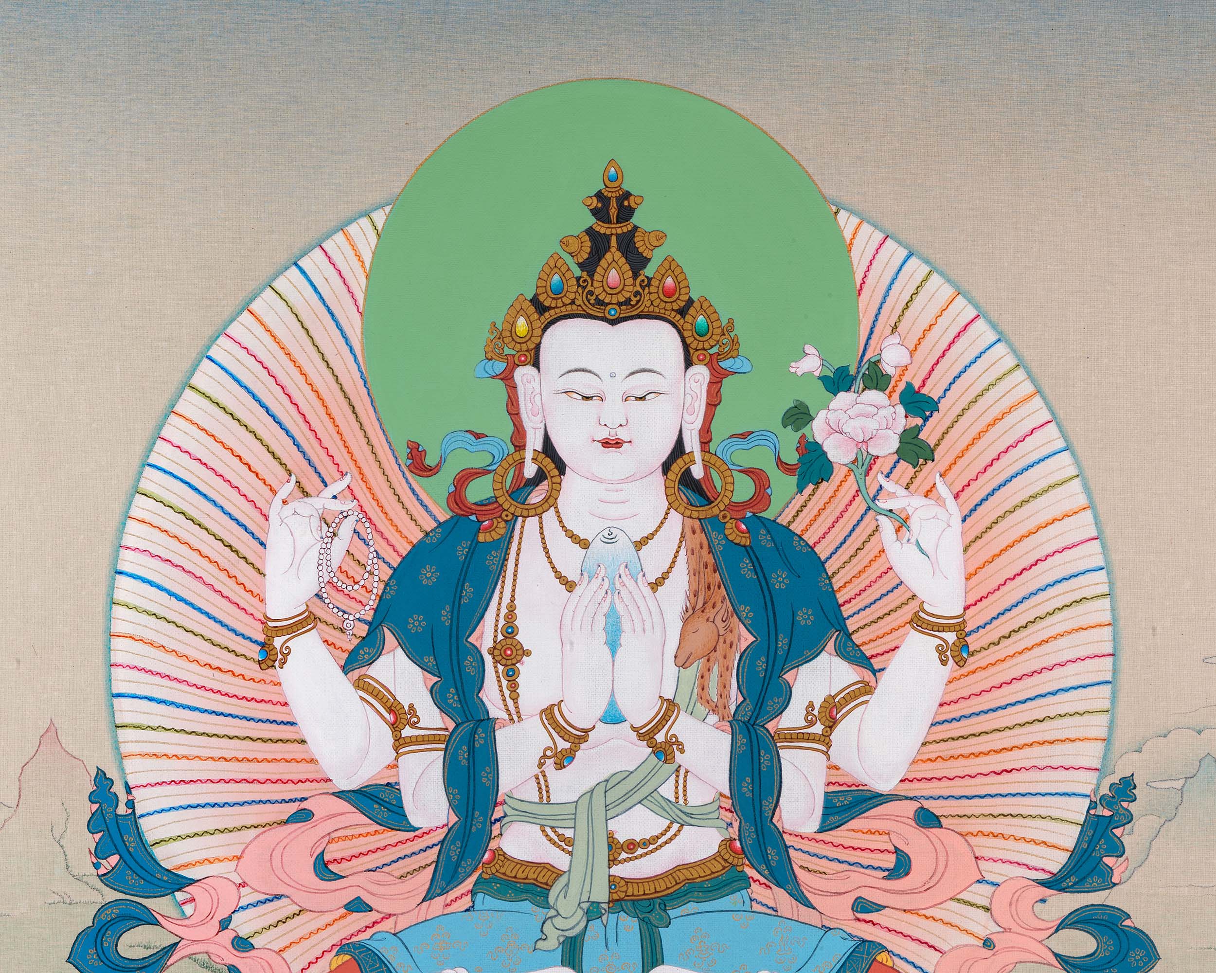 Chenresig with Vajrapani and Manjushri Thangka Print