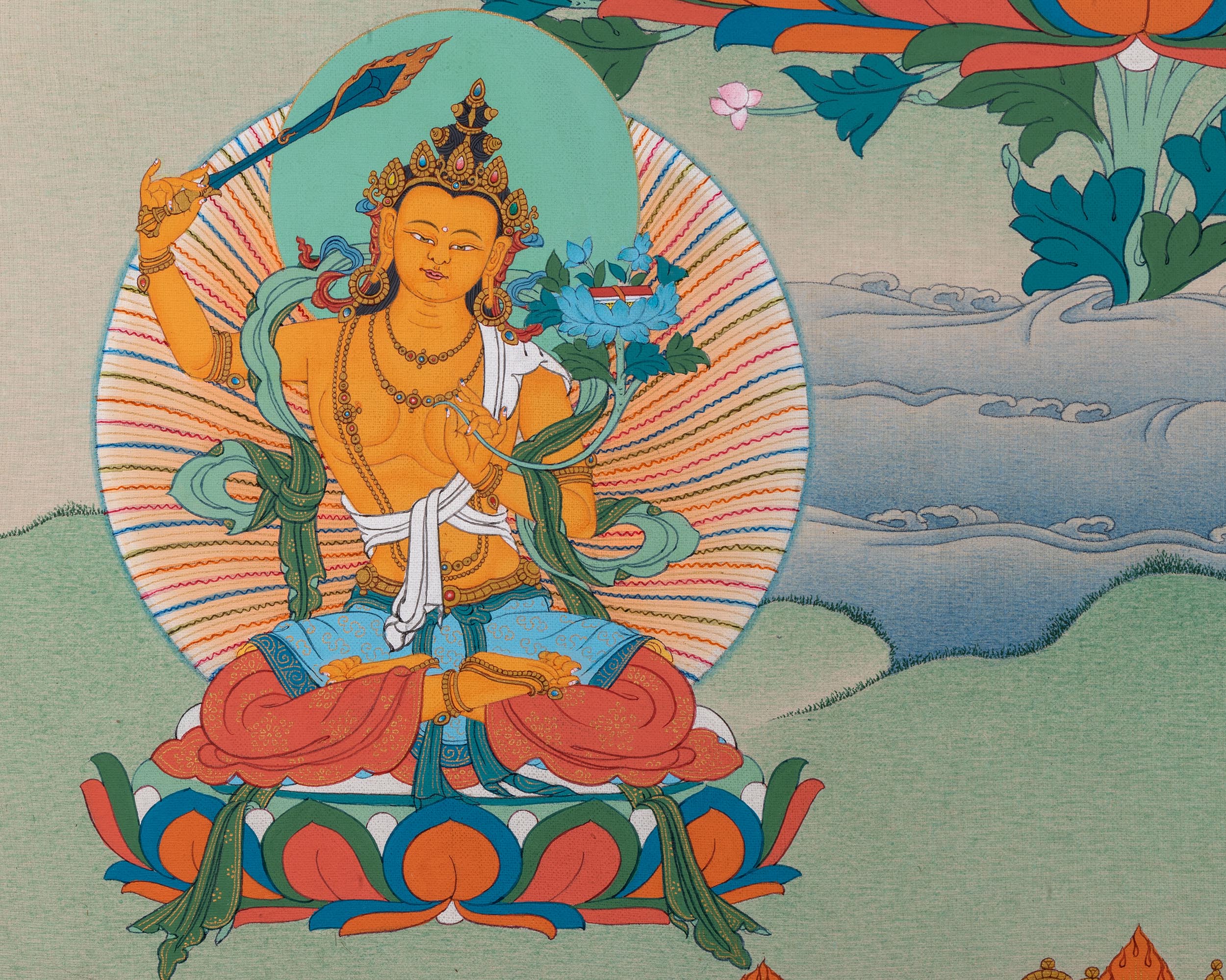 Chenresig with Vajrapani and Manjushri Thangka Print
