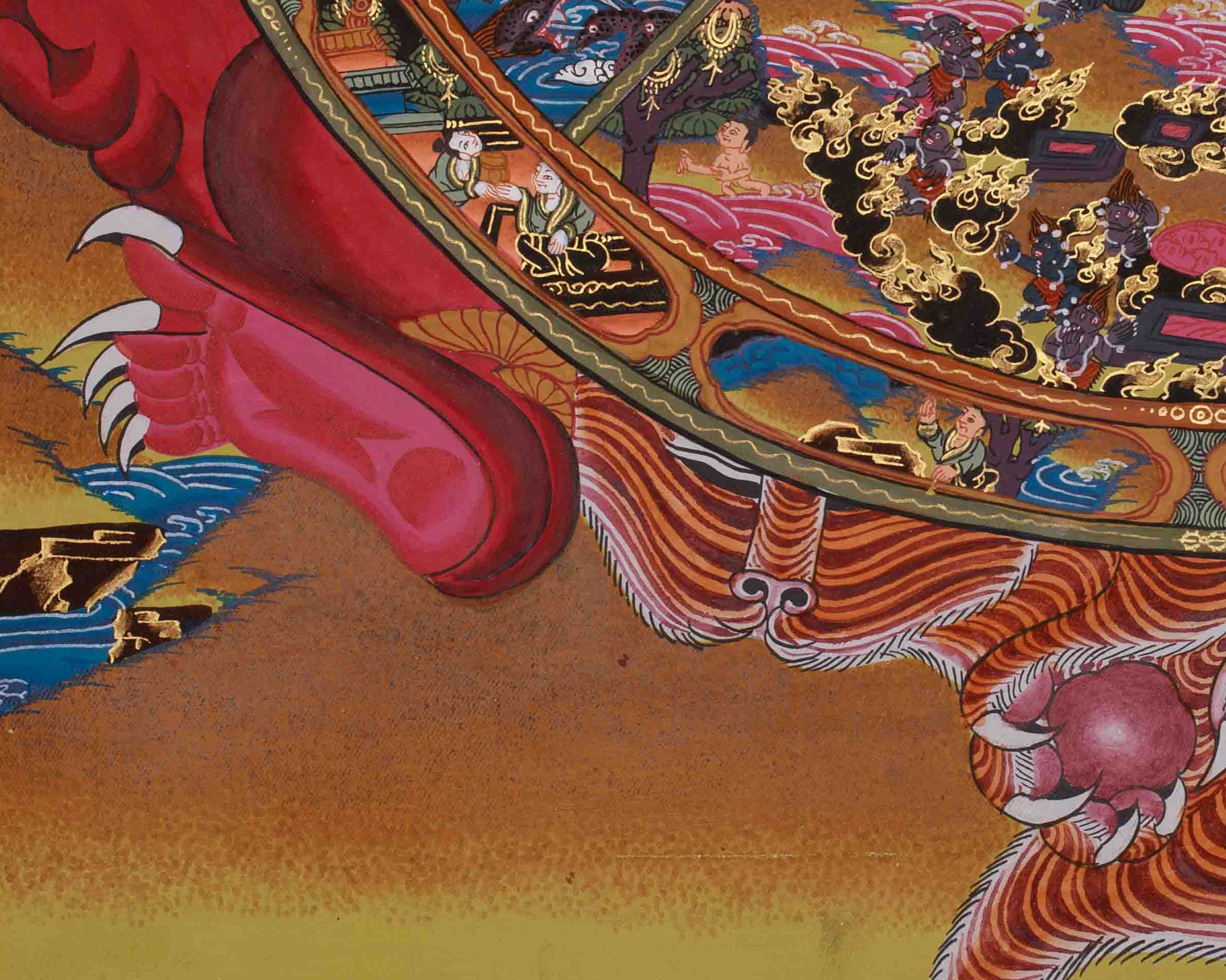 Buddhist Wheel of Life Art | Hand Painted Bhavachakra Thangka | Meditation Altar