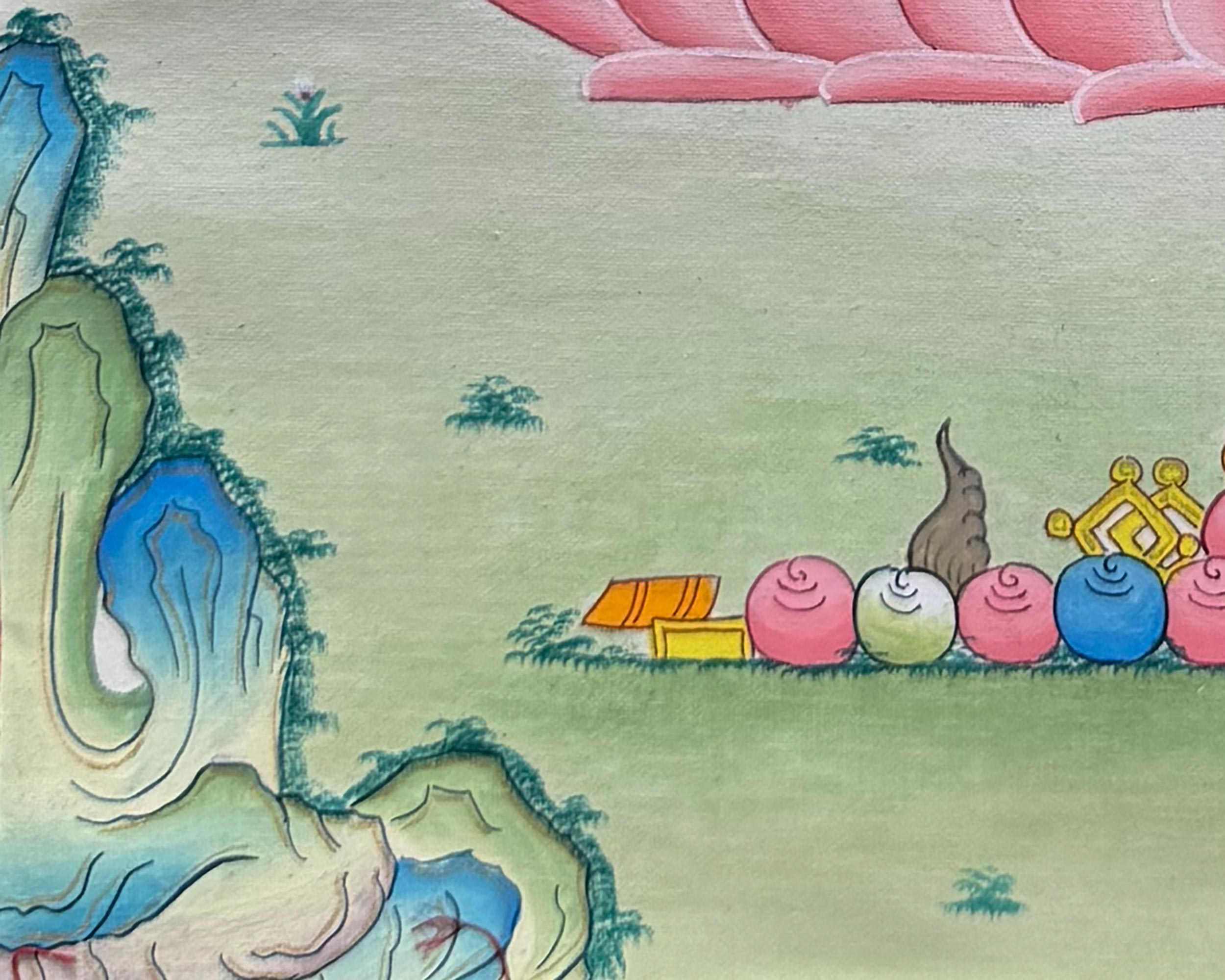 Amitayus Buddha Thangka With Brocade | Symbol of Infinite Life