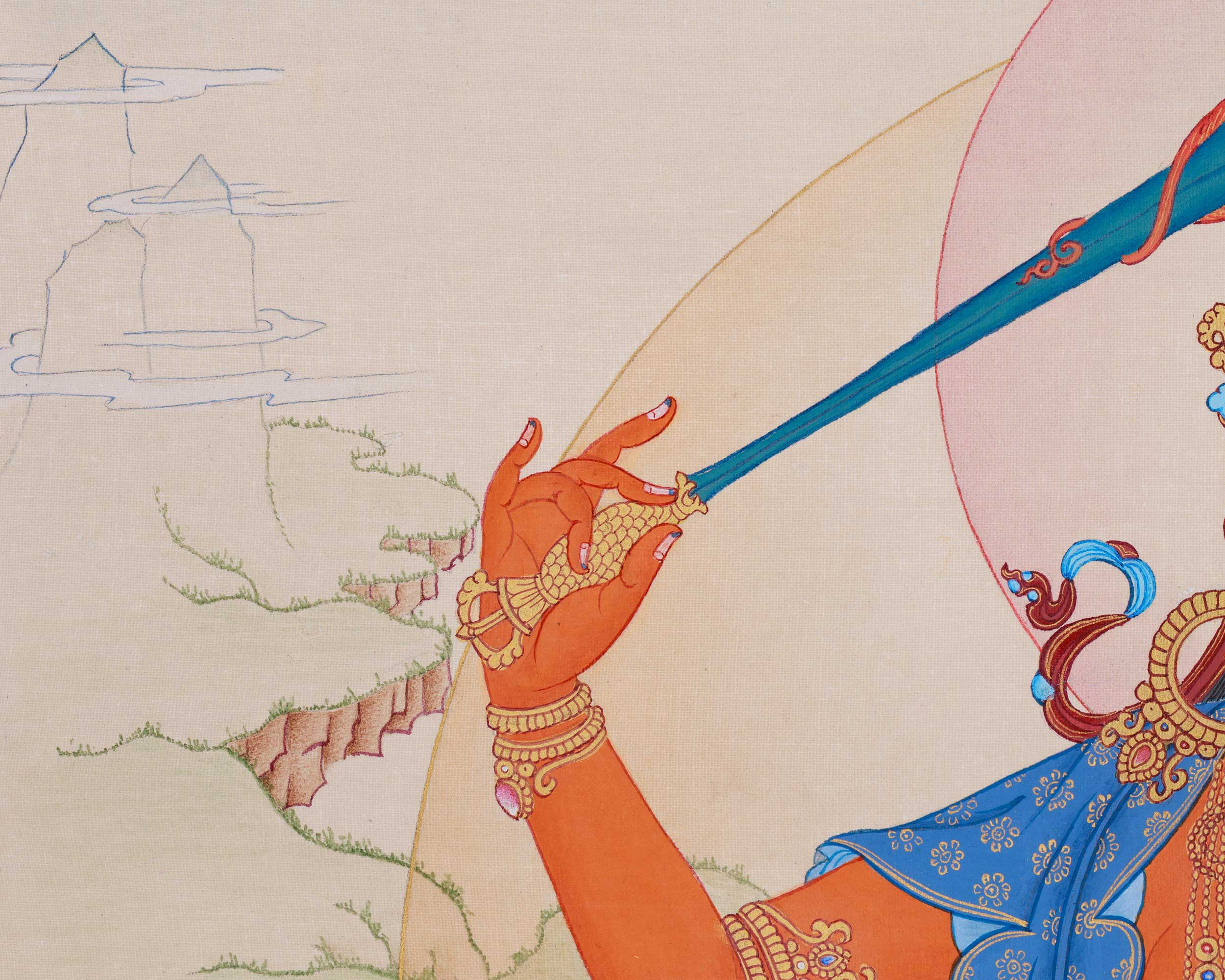24 Inch Manjushri Thangka | Bodhisattva of Profound Knowledge and Clarity