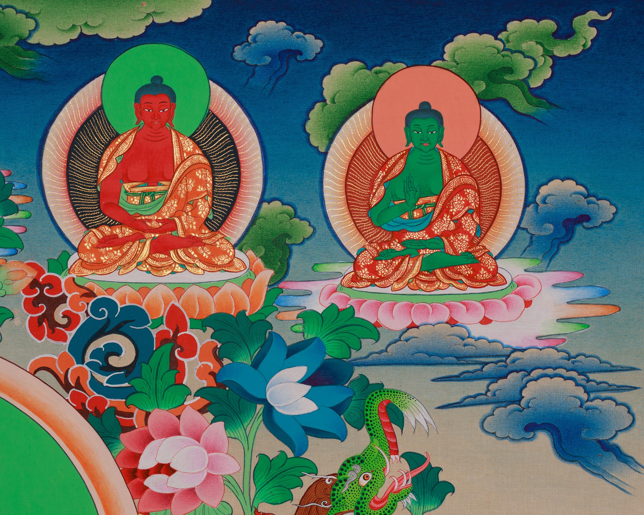 Shakyamuni Buddha With Five Dhyani Buddhas Thangka | Enlightenment and Wisdom